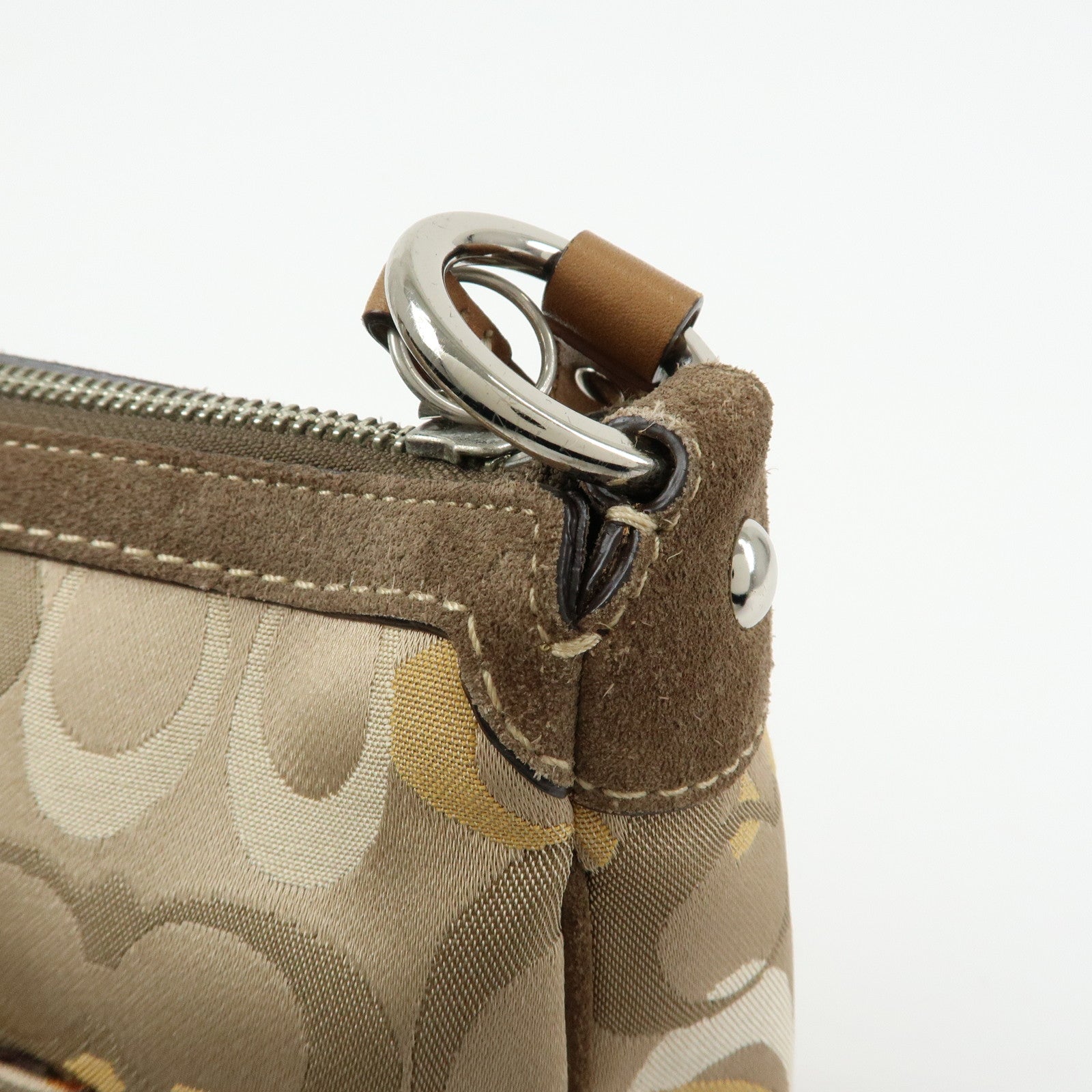 COACH Signature Canvas Suede Leather Shoulder Bag Beige Brown