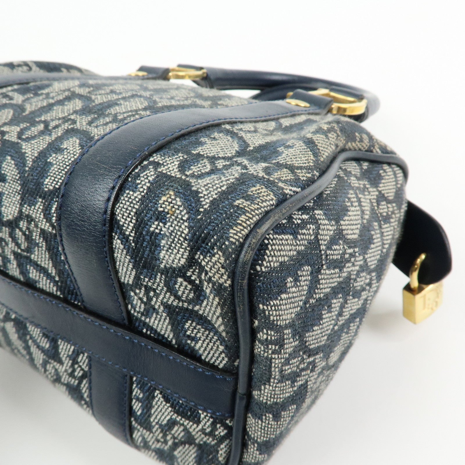 Christian Dior Trotter Jacguard Leather Mini Boston Bag Navy