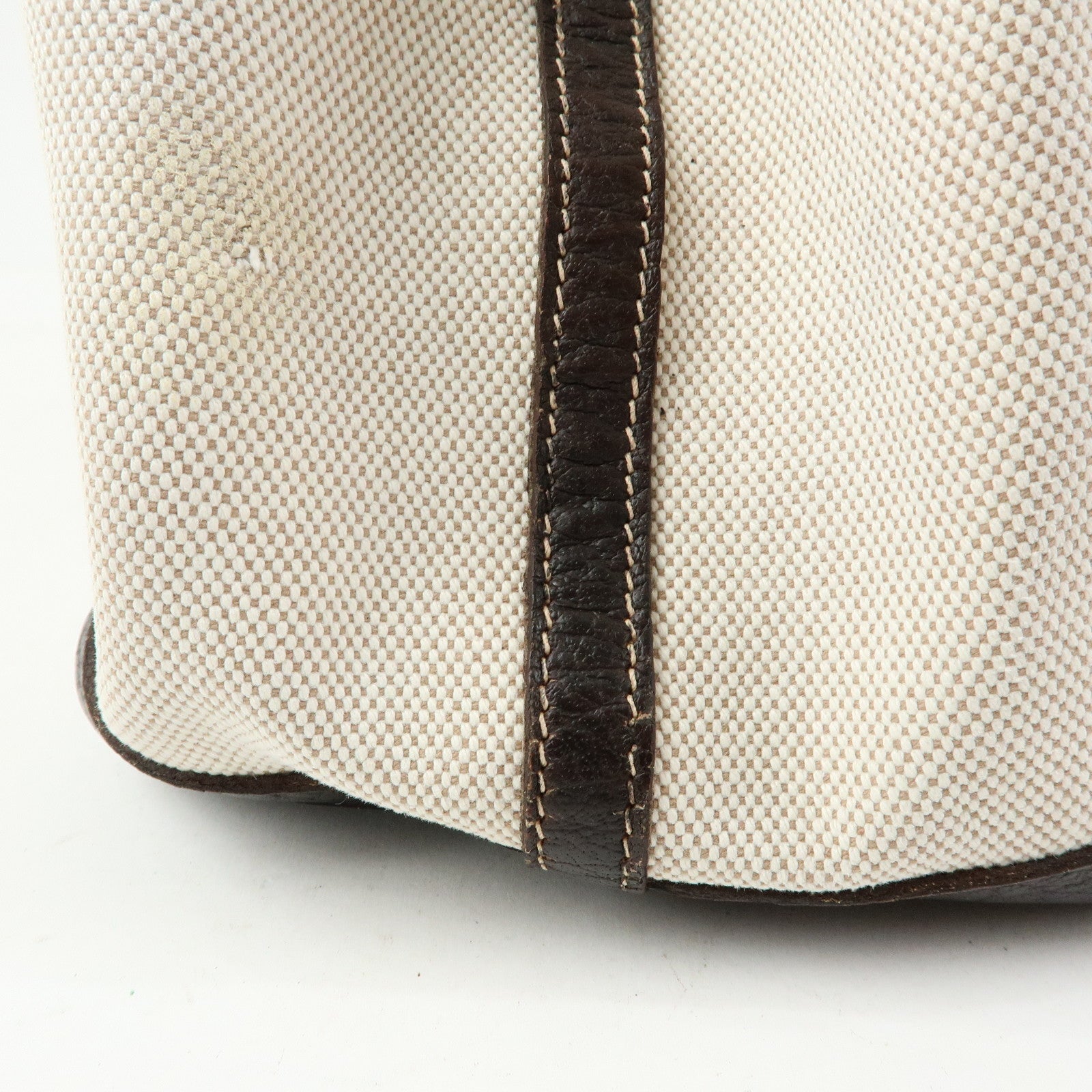 HERMES Canvas Leather Garden Party PM 笆。I Stamped Tote Bag Beige