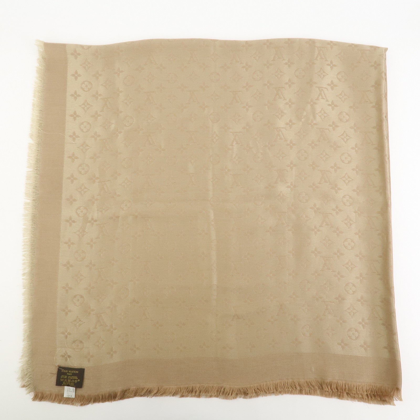Louis Vuitton Shawl Monogram Shine Silk Rayon Scarf Beige M70459