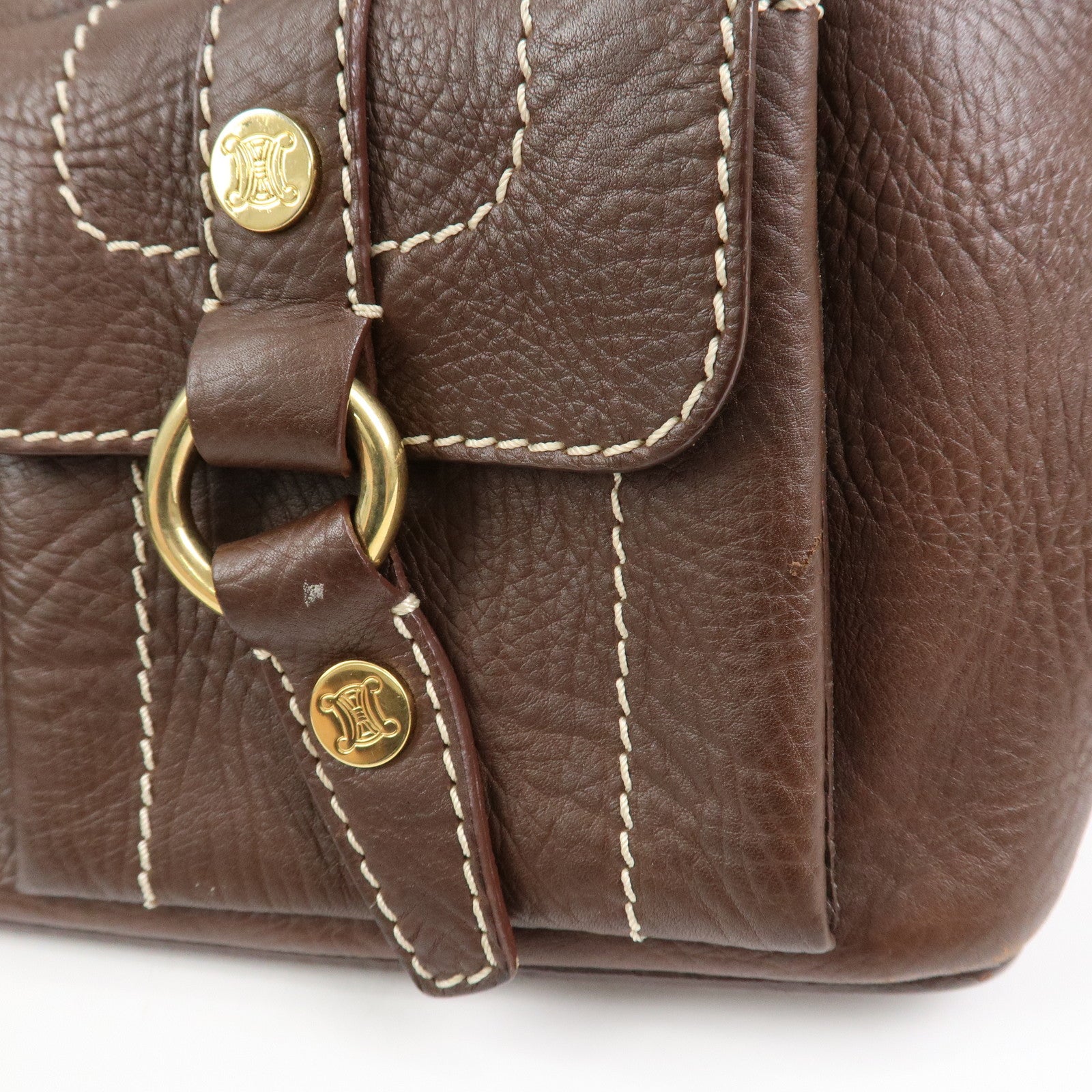 CELINE Macadam Logo Leather Hand Bag Shoulder Bag Brown