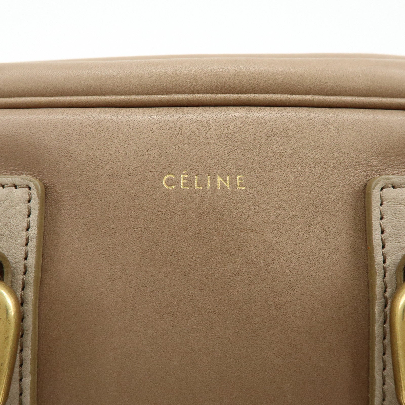 CELINE Leather Suede Hand Bag Boston Bag Beige