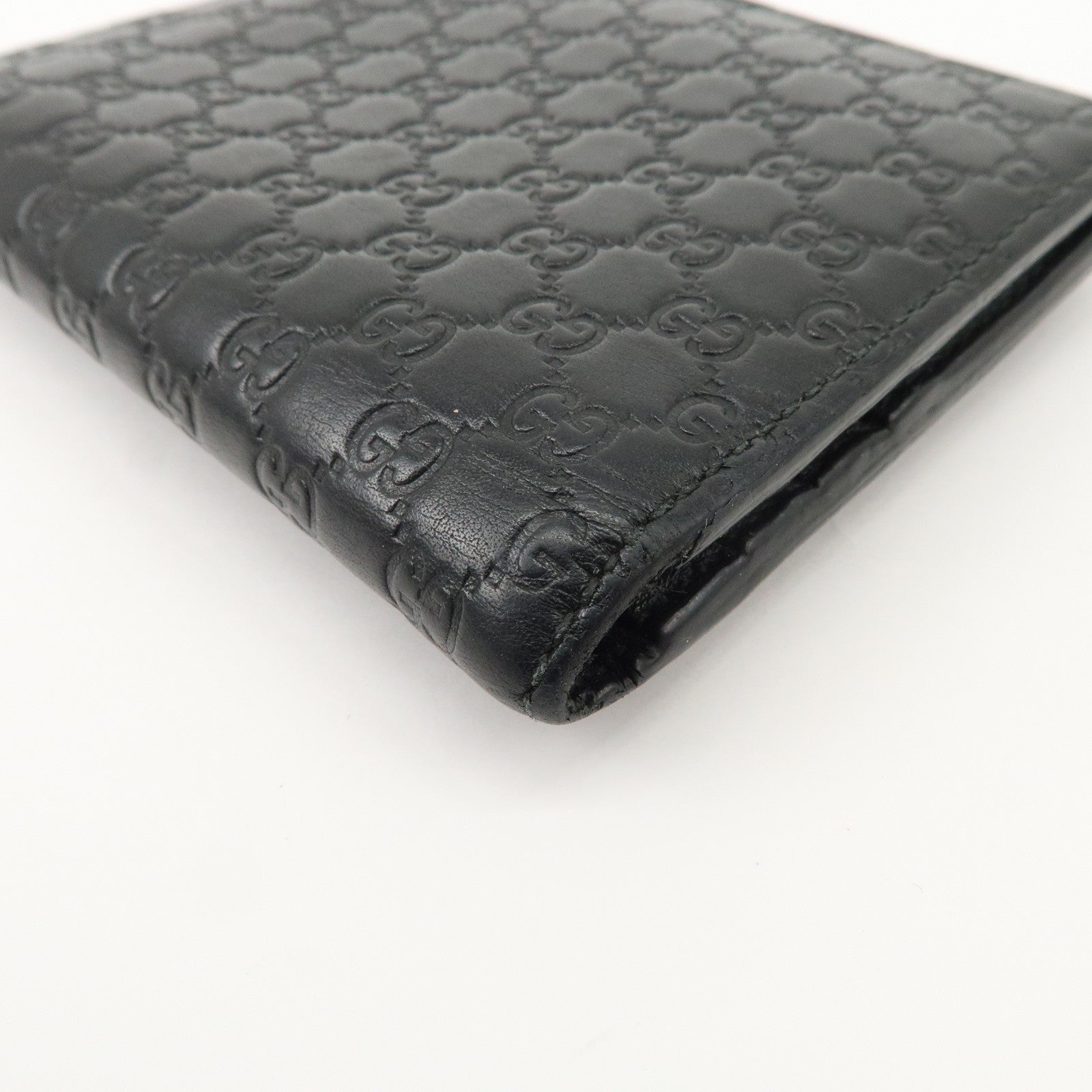 GUCCI Micro Guccissima Leather Compact Bi-fold Wallet Black 544475 Used