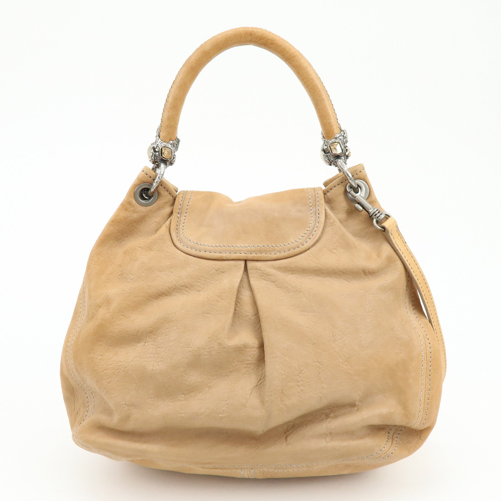 MIU MIU Leather 2Way Bag Hand Bag Shoulder Bag Brown Crystal