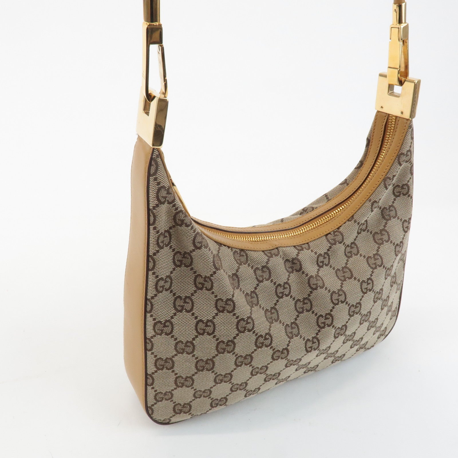 GUCCI GG Canvas Leather Shoulder Bag Hand Bag Beige 001.3812 Used