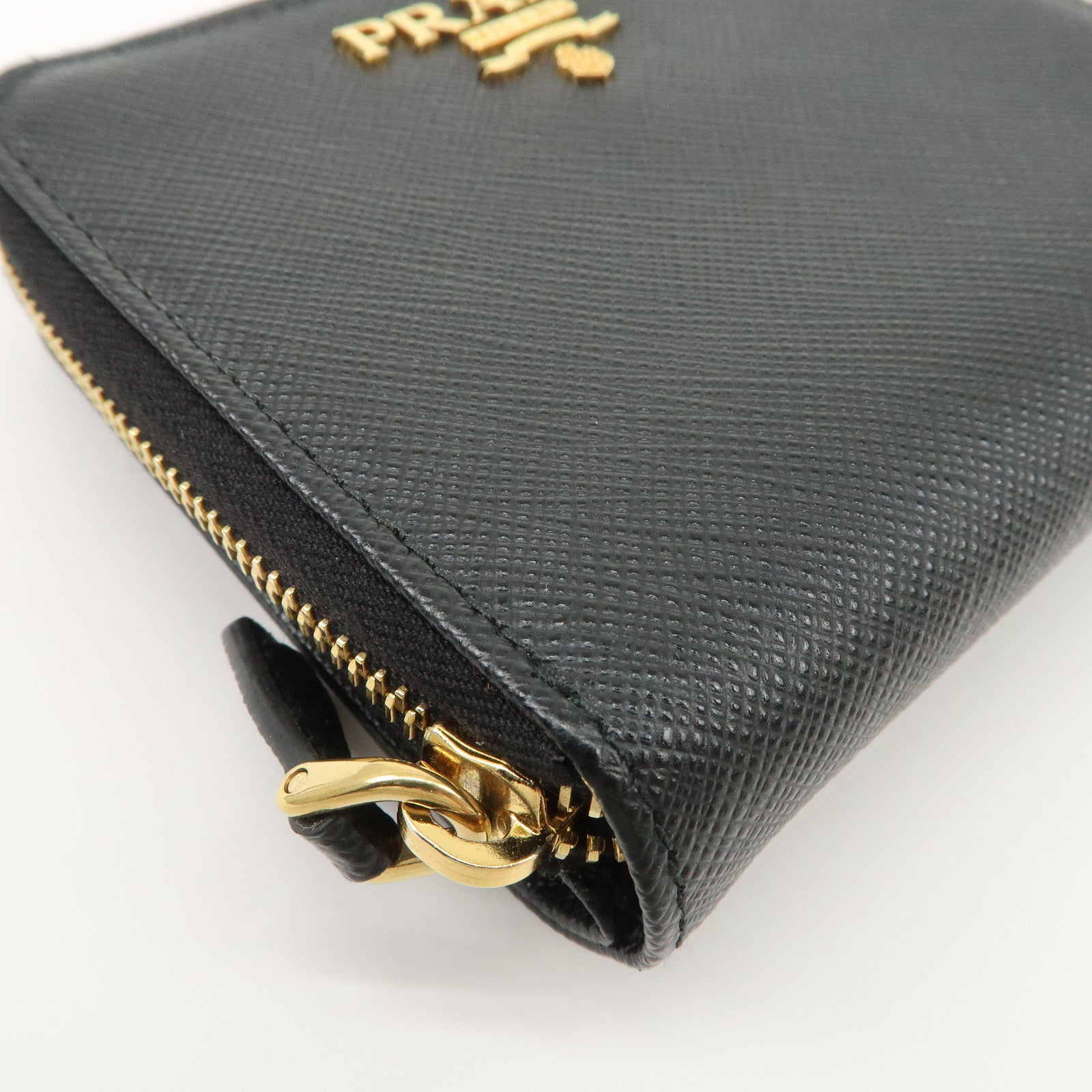 PRADA Logo Saffiano Leather Round Zippy Wallet Black 1MM268