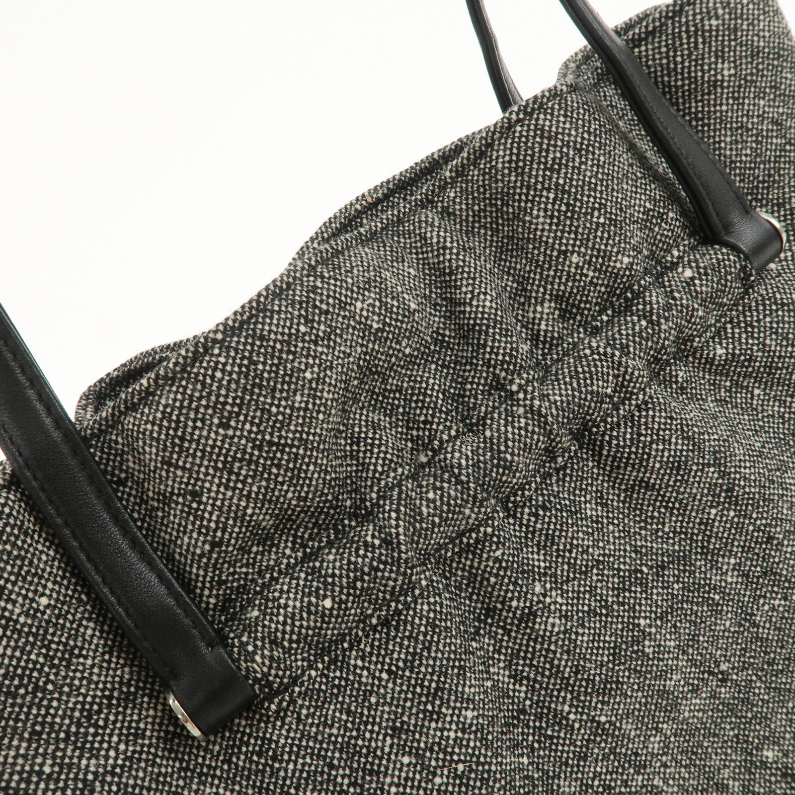 Christian Dior Logo Tweed Leather Shoulder Bag Hand Bag Black
