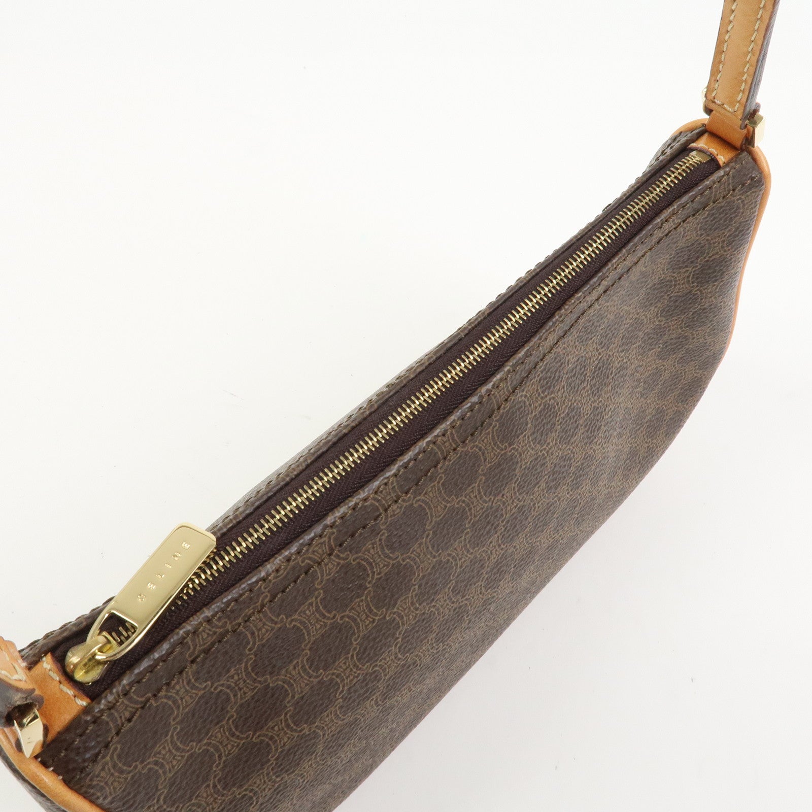 CELINE Macadam Logo PVC Leather Shoulder Bag Hand Bag Brown