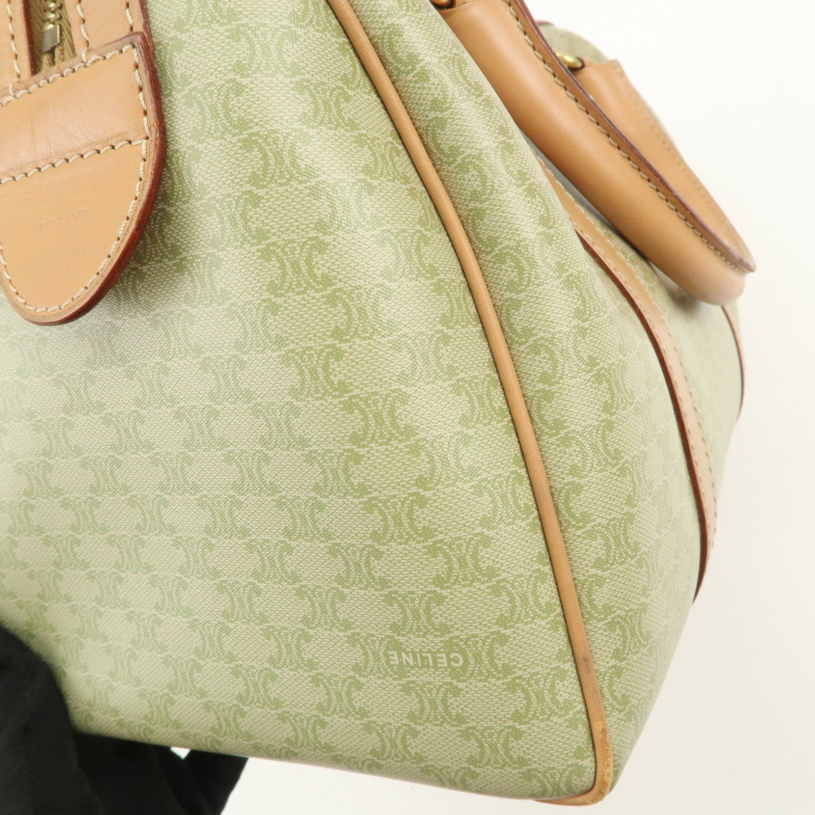 CELINE Macadam Logo PVC Boston Bag Hand Bag Beige