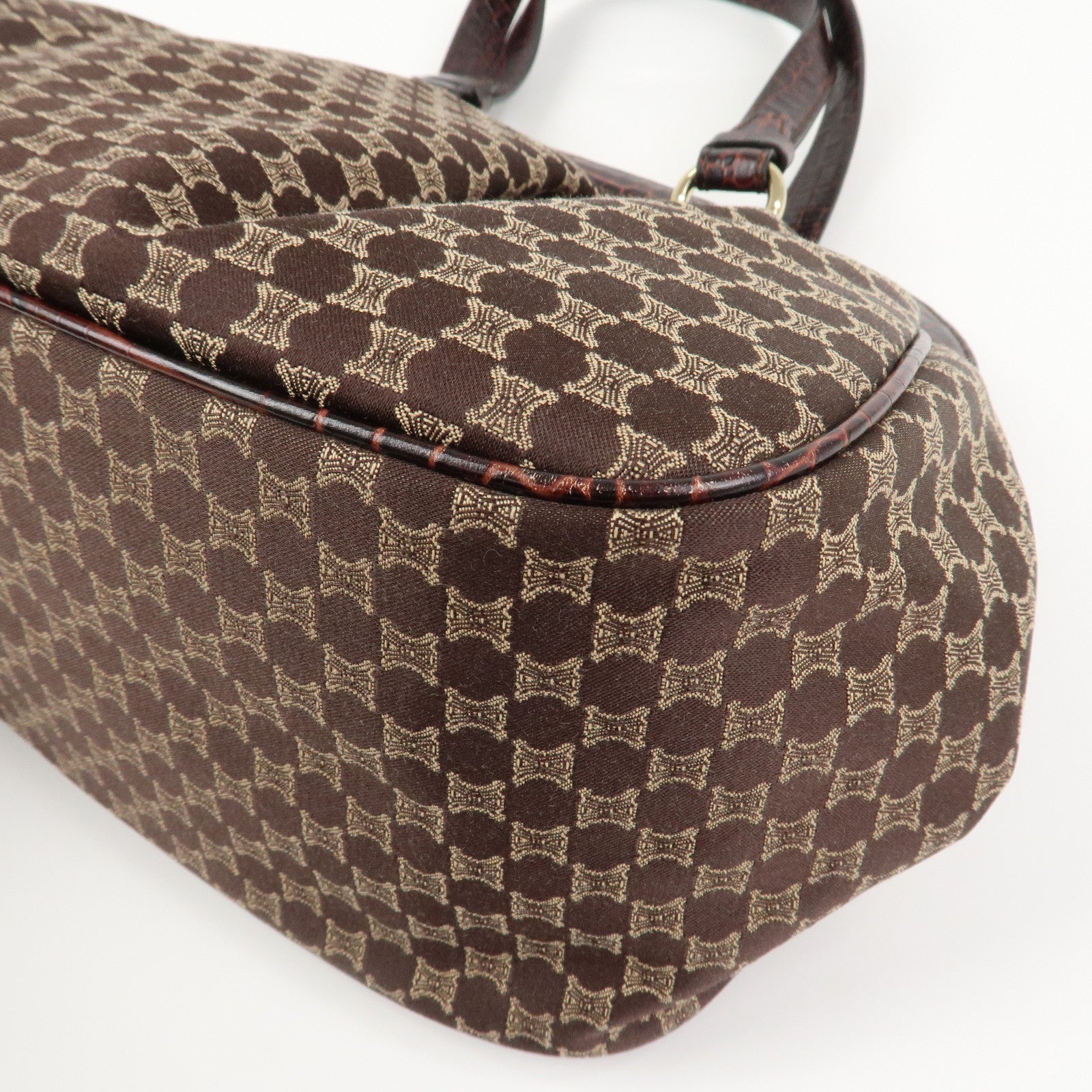 CELINE Macadam Canvas Emboss Leather Shoulder bag Dark Brown