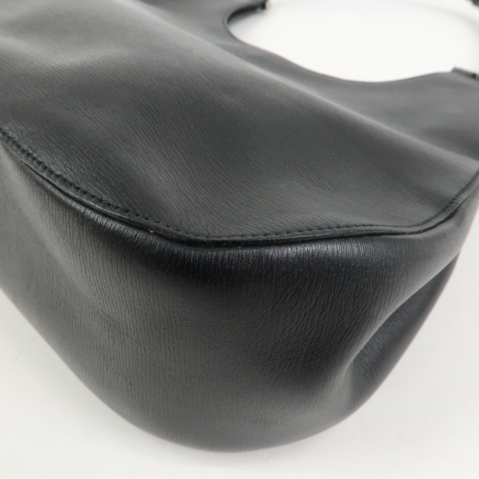 GUCCI Bamboo Leather Shoulder Bag Hand Bag Black 001.3760