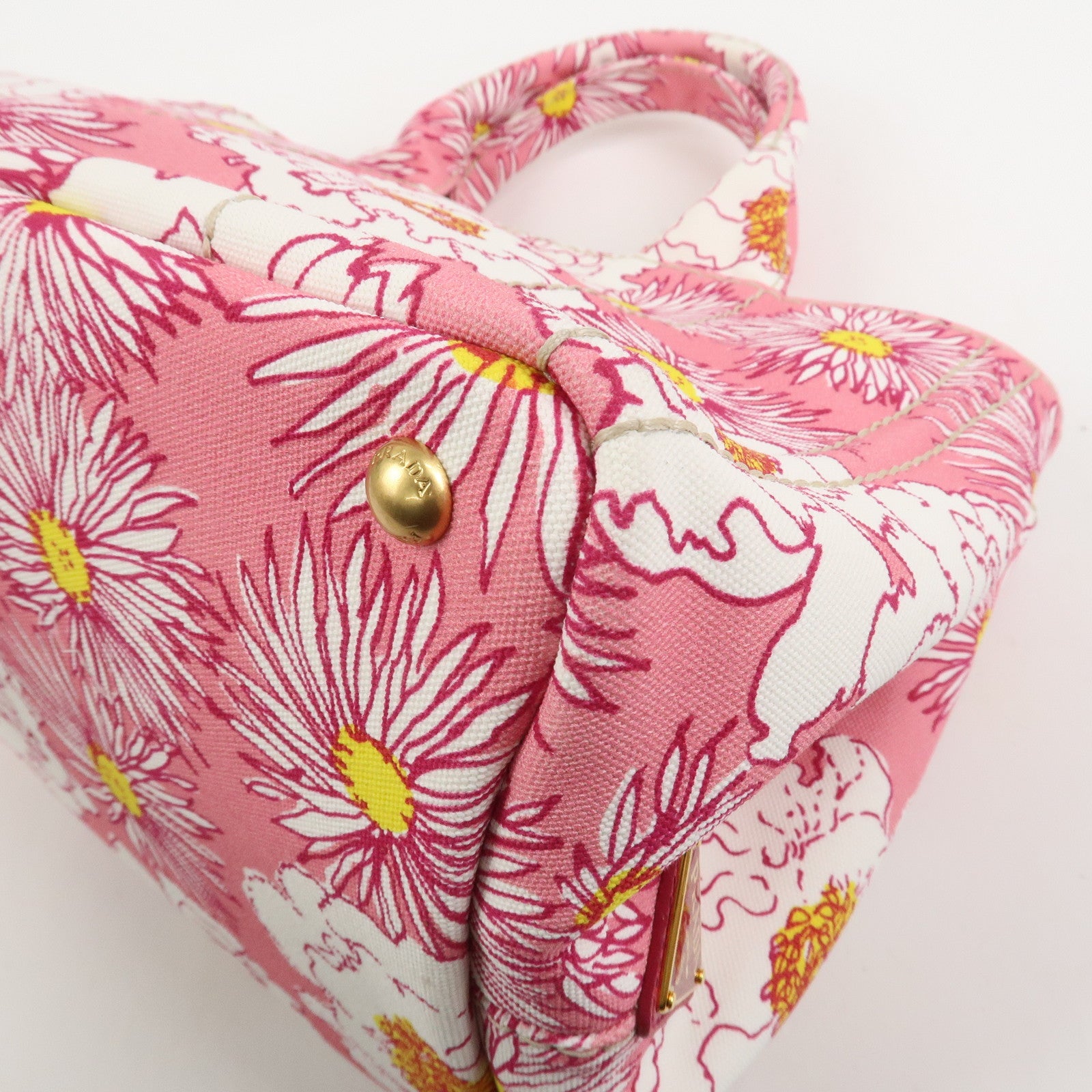PRADA Canapa Canvas 2Way Bag Hand Bag Flower Print Pink