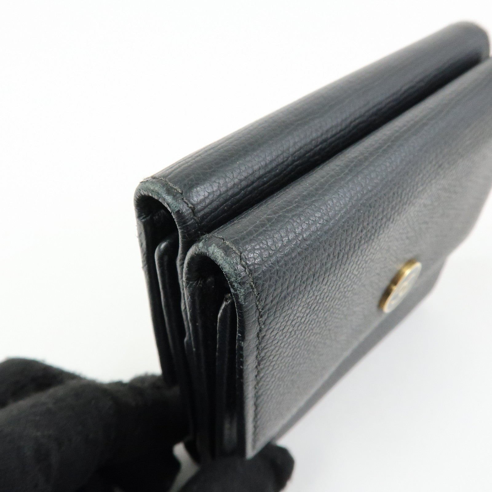 CHANEL COCO Button Calf Leather Compact Wallet Black