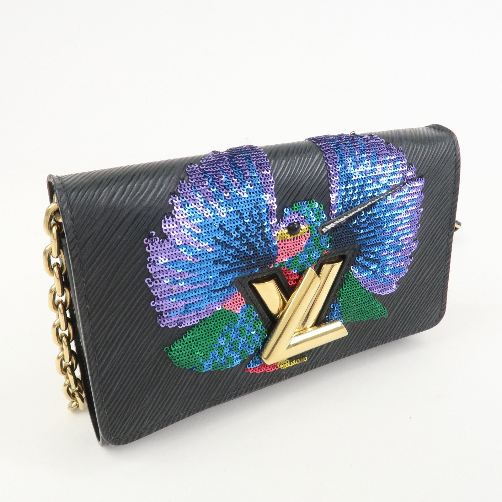 Louis Vuitton Epi Portefeuille Twist Chain Wallet Noir Black N64798