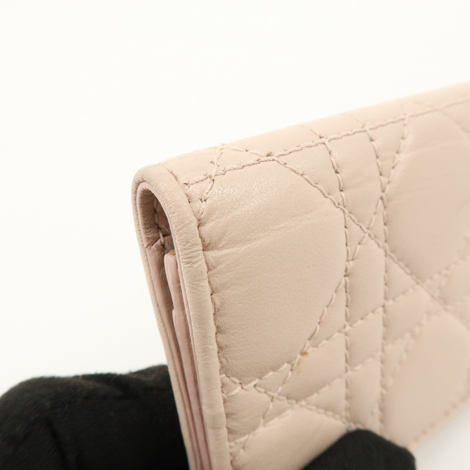 Christian Dior Lady Dior Canage Leather Card Case Pink Beige