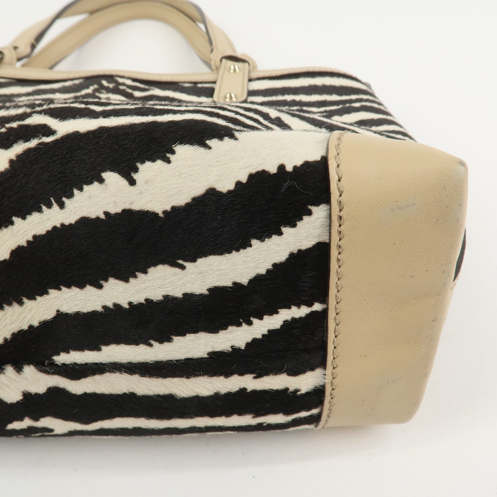 GUCCI Pony Hair Leather Shoulder Bag Hand Bag Beige Black 269878