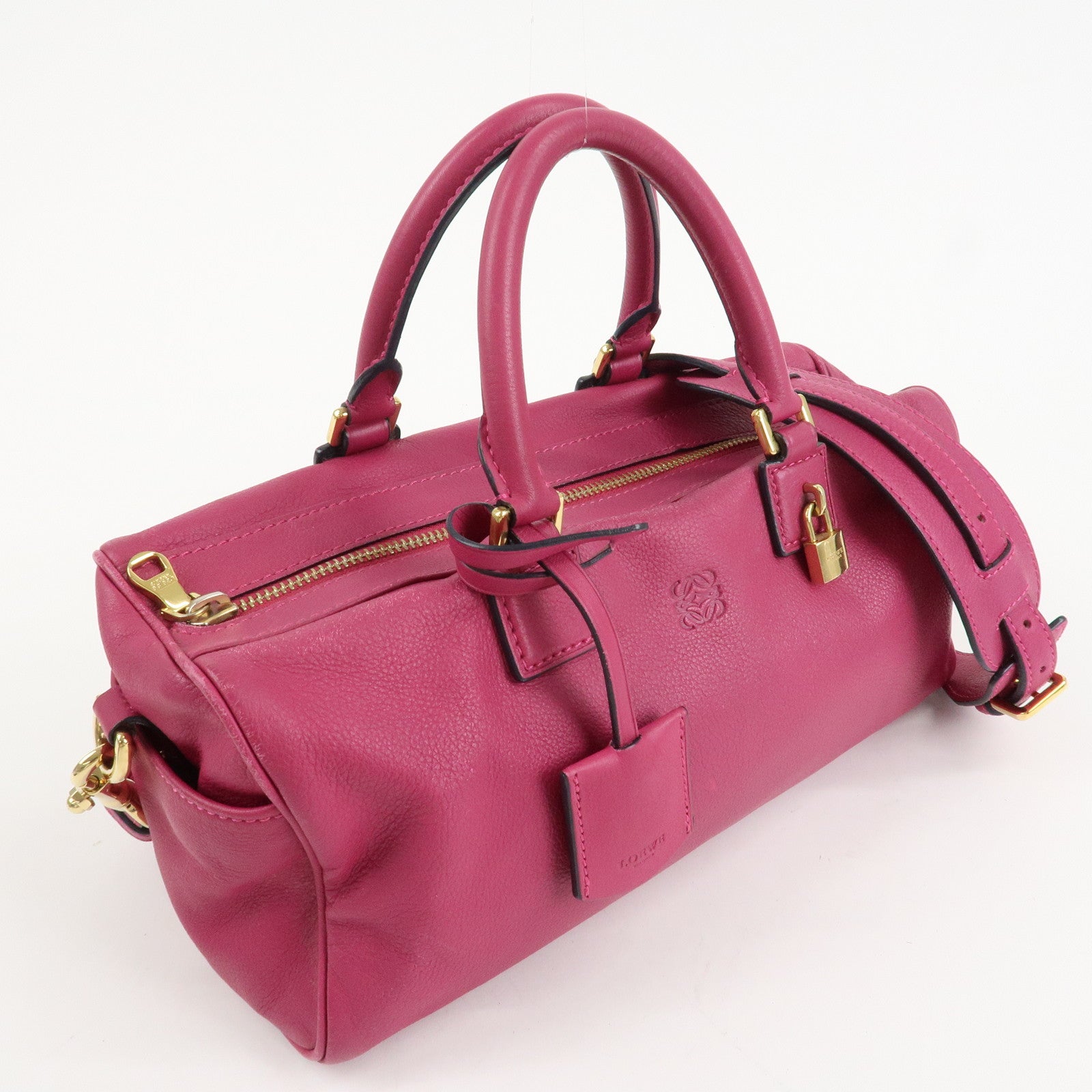 LOEWE Anagram Leather 2WAY Hand Bag Shoulder Bag Hot Pink Used