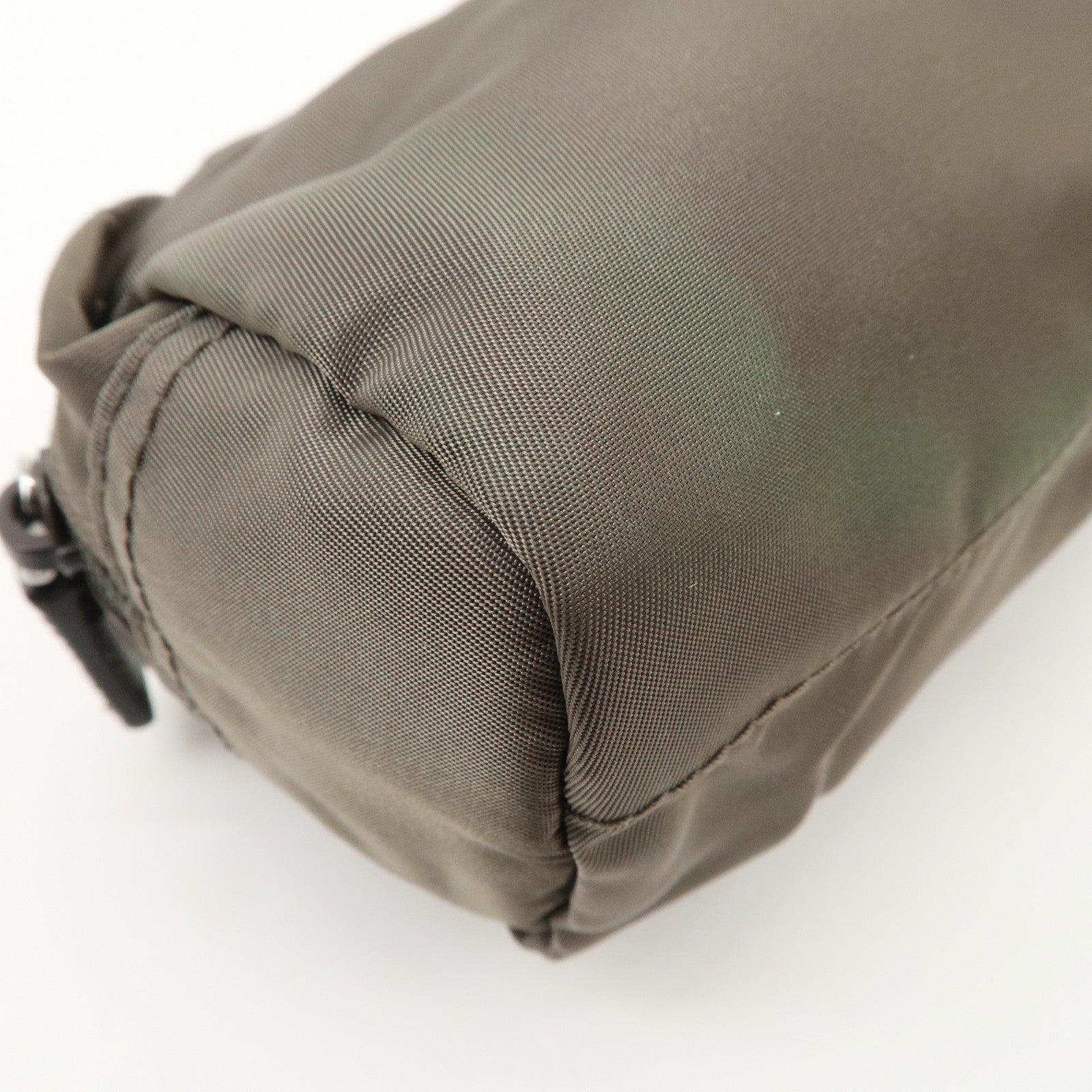 PRADA Set of 2 Leather Nylon Pouch Cosmetic Pouch Gray Khaki Used