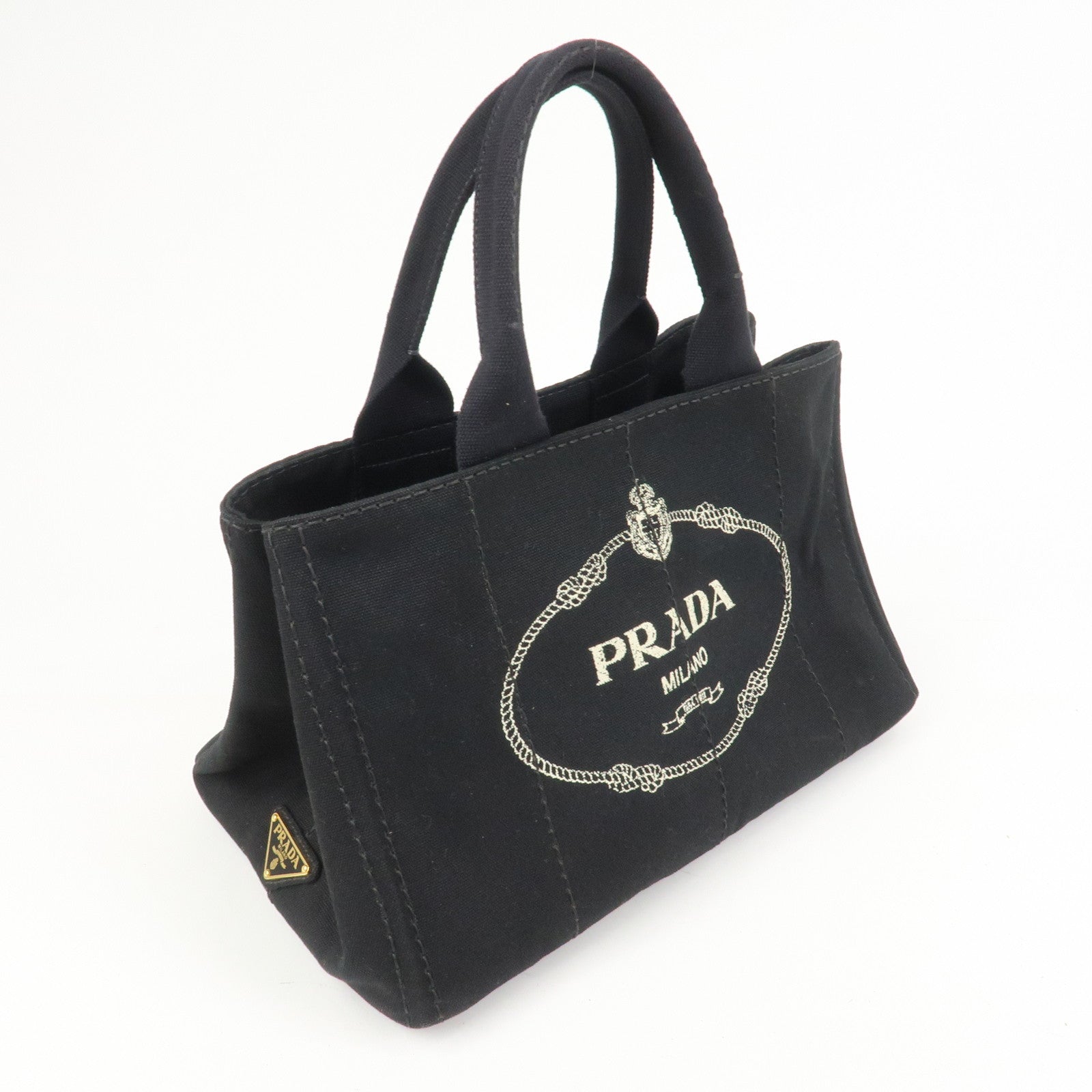 PRADA Logo Canapa Canvas Denim Tote Bag Hand Bag B1877B