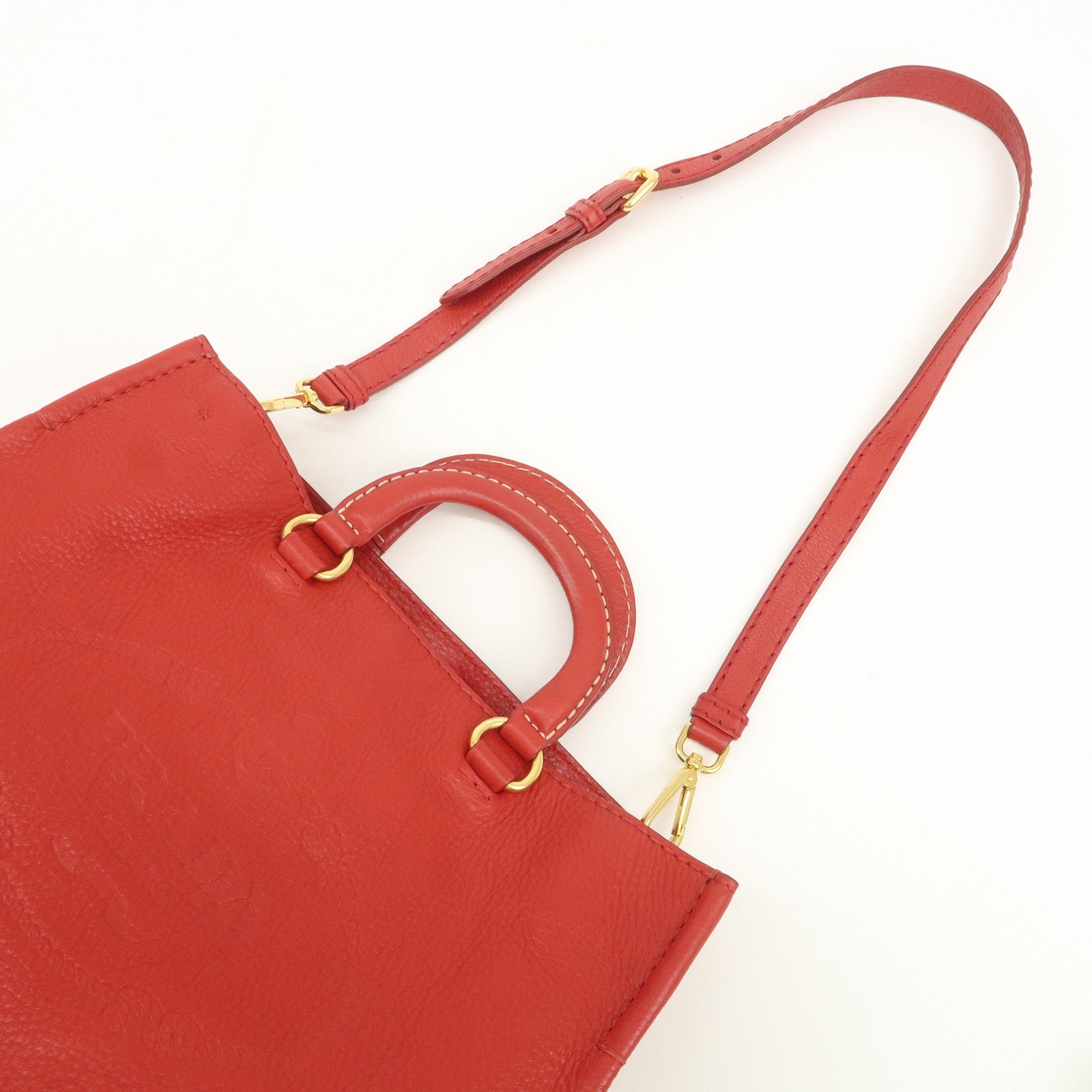 PRADA Vitello Daino Leather 2Way Tote Bag Shoulder Bag Red BR4617