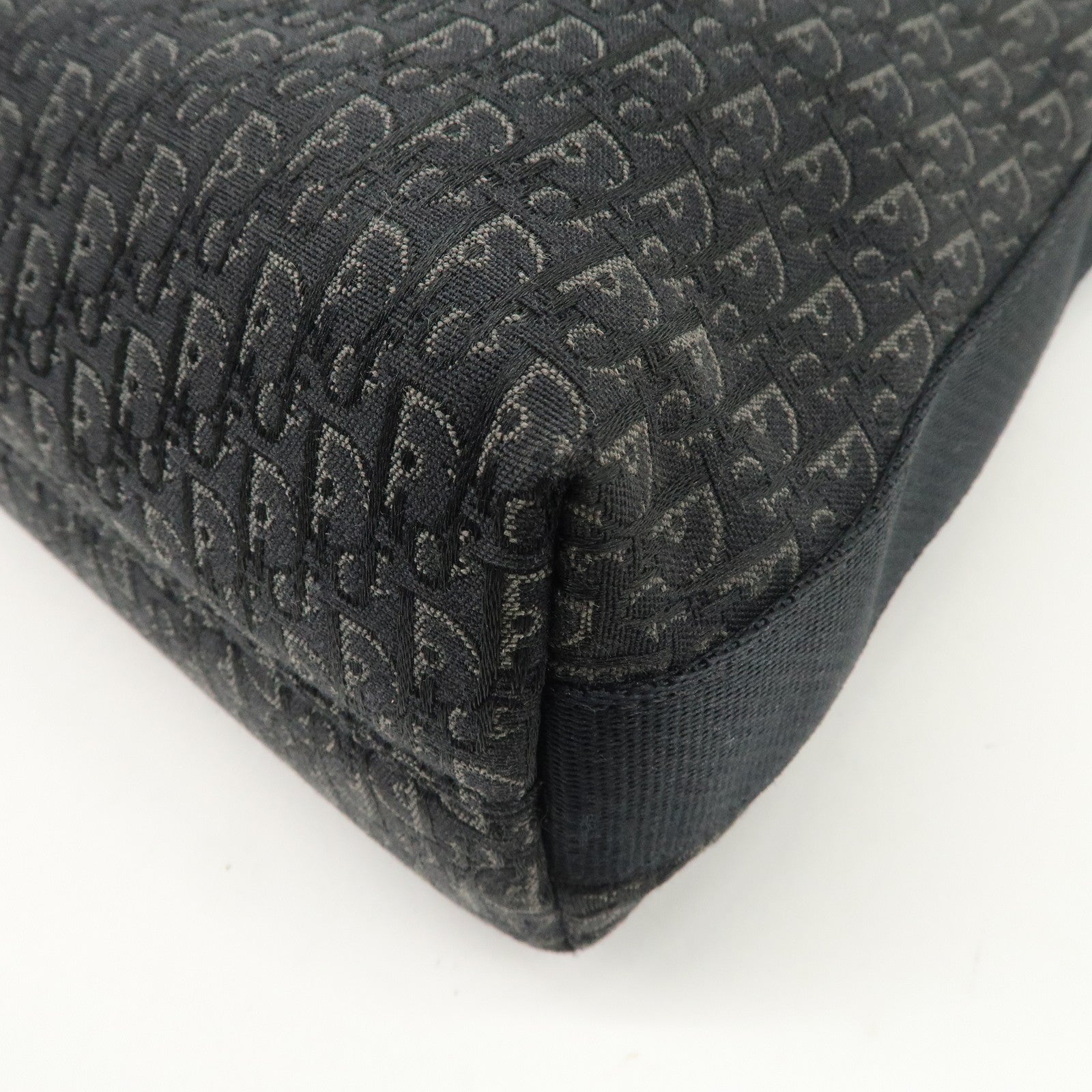 Christian Dior Trotter Leather Canvas Shoulder Bag Black Gray Used