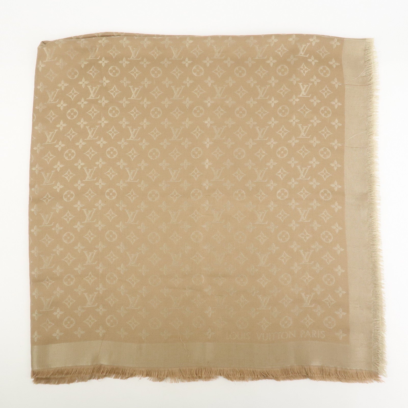 Louis Vuitton Shawl Monogram Shine Silk Rayon Scarf Beige M70459