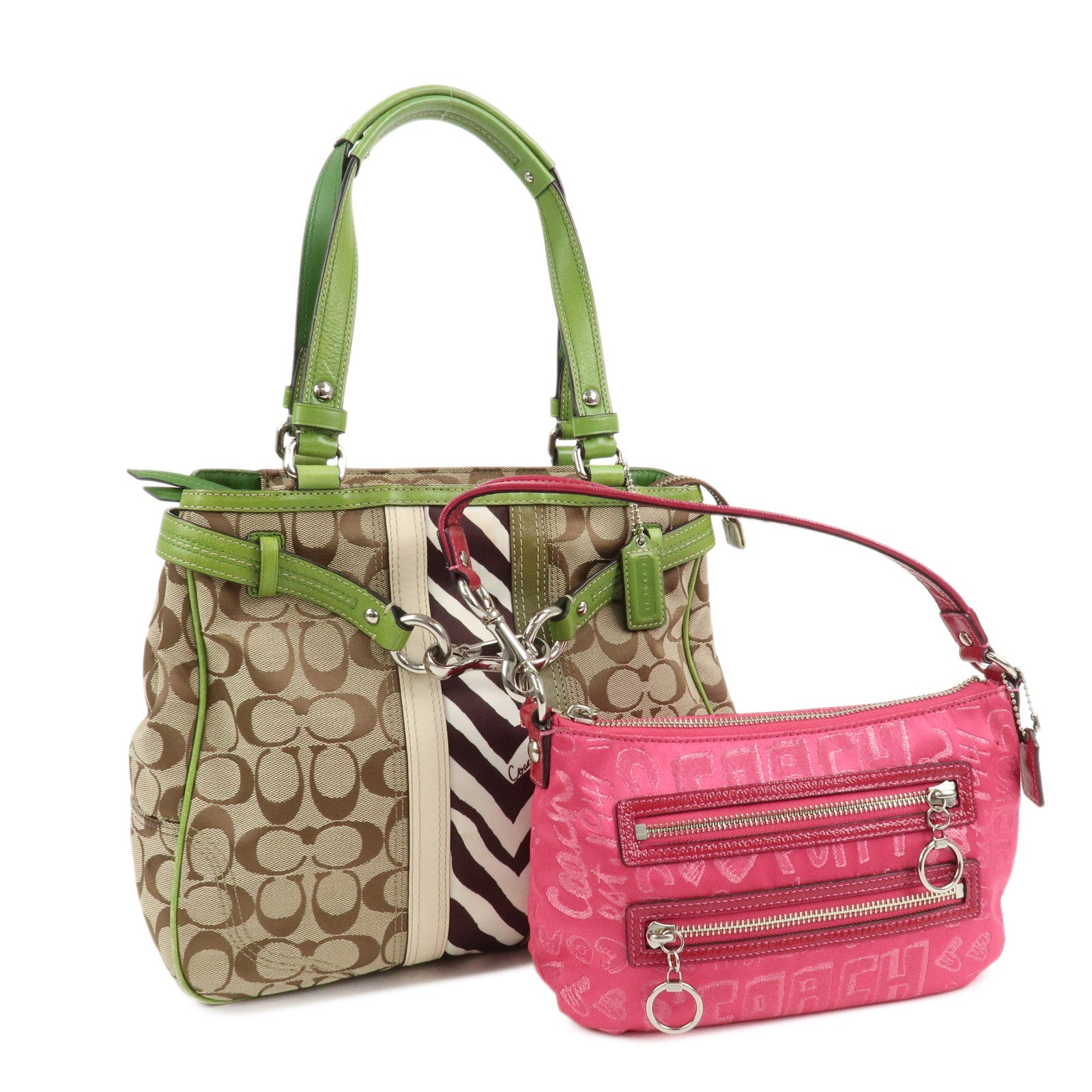 COACH Signature POPPY Set of 2 Canvas Leather Shoulder Hand Bag