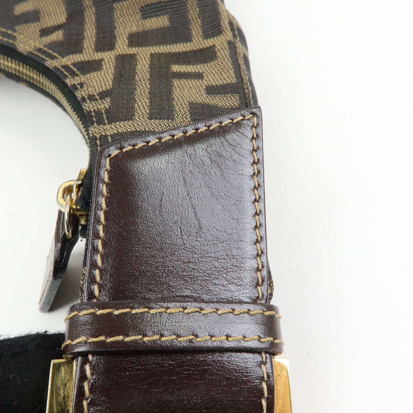 FENDI Zucca Canvas Leather Shoulder Bag Hand Bag Brown