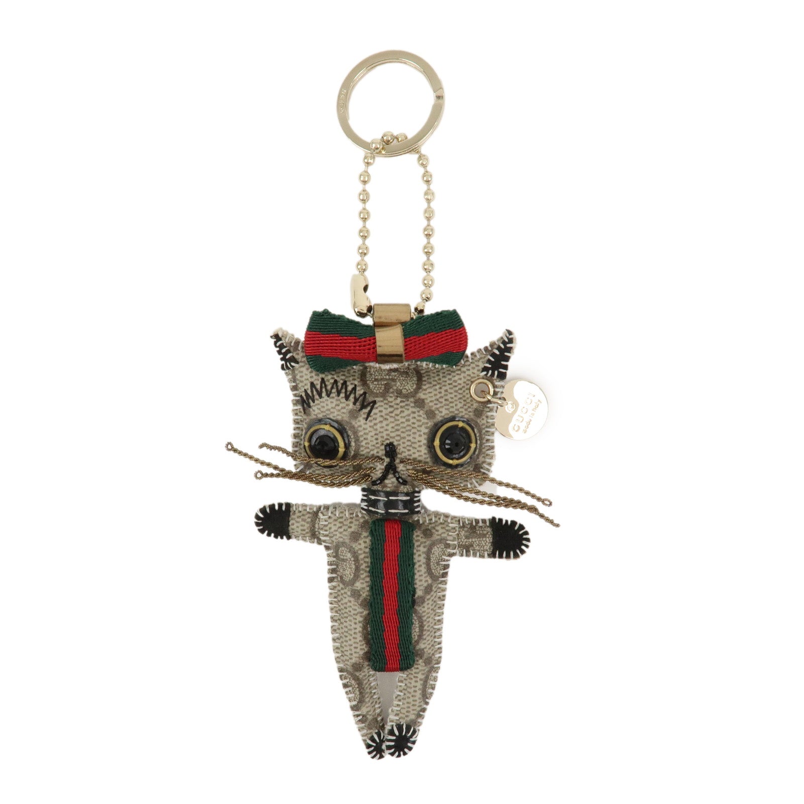 GUCCI Sherry GG Supreme Canvas Gucciori Cat Bag Charm Beige