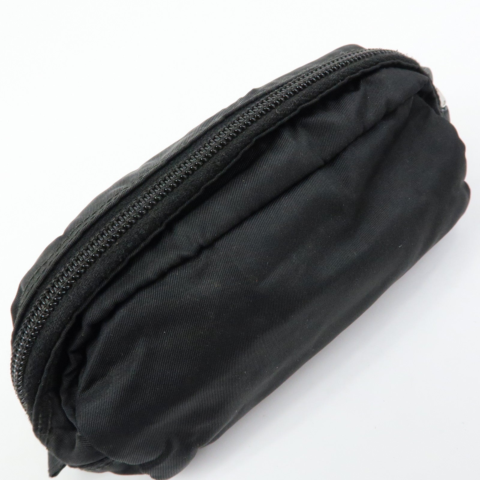PRADA Triangle Logo Nylon Leather Pouch Cosmetic Case Black