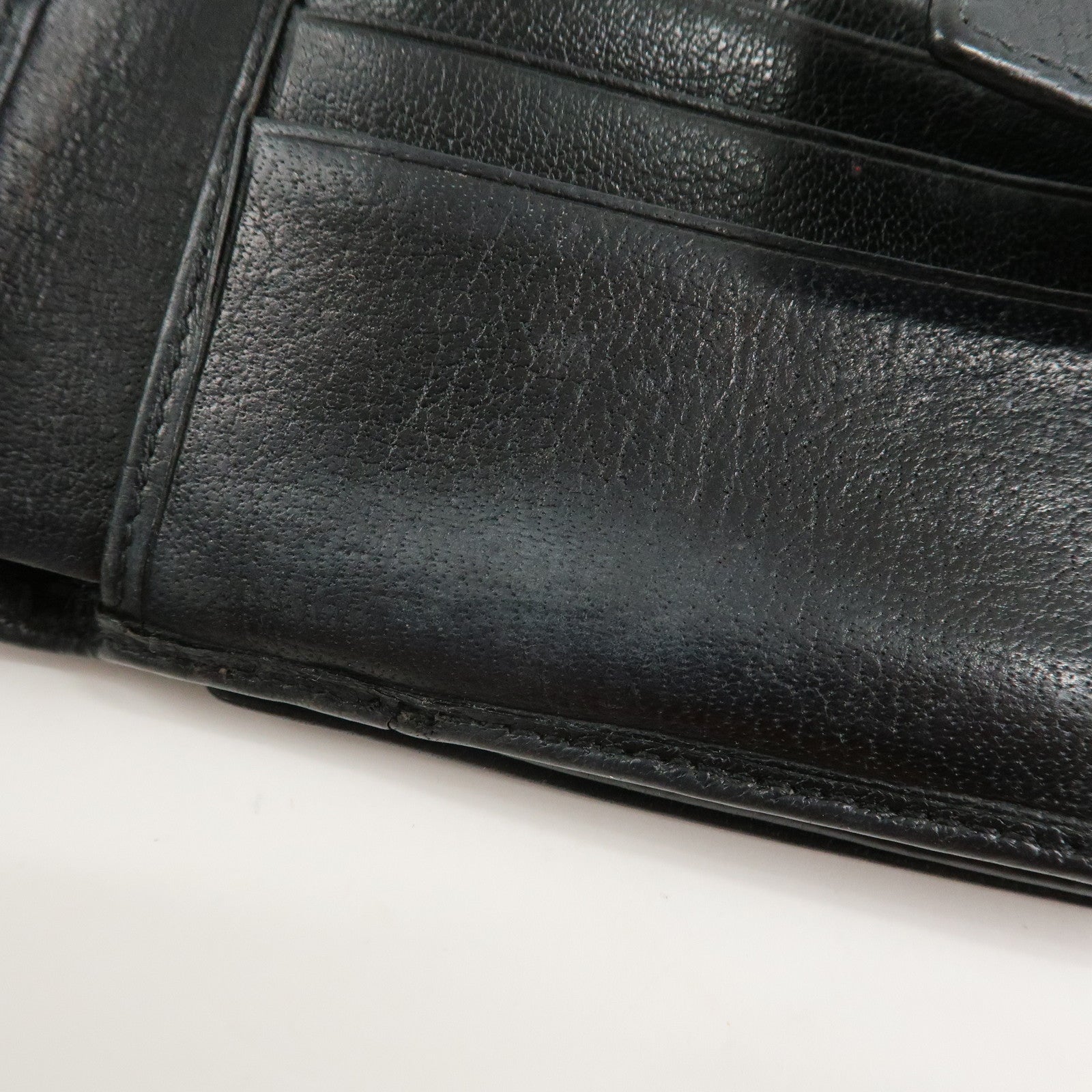 SAINT LAURENT Studs Leather Bi-fold Compact Wallet Black Used
