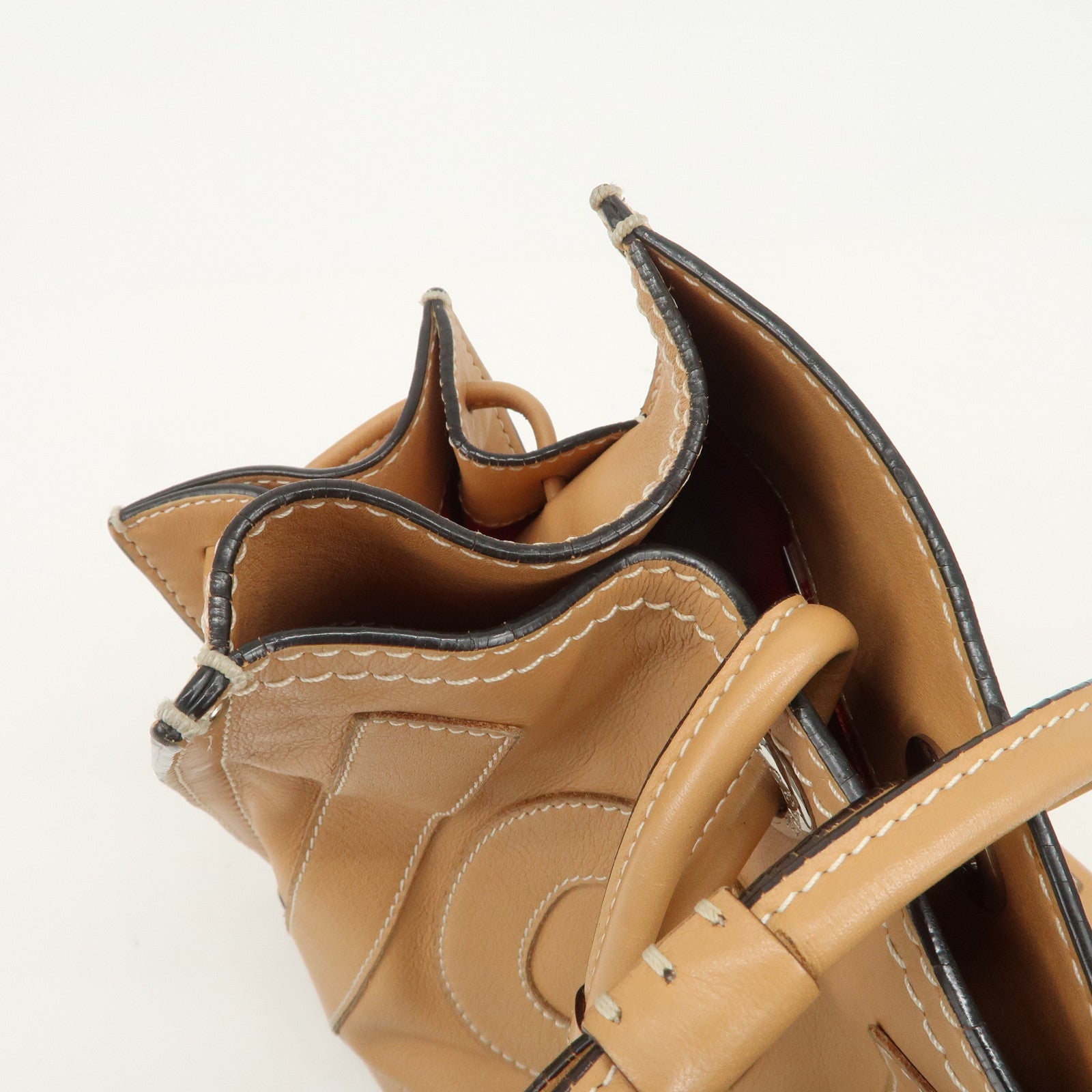 LOEWE Anagram Logo Leather Shopper Tote Bag Shouder Bag Light Brown