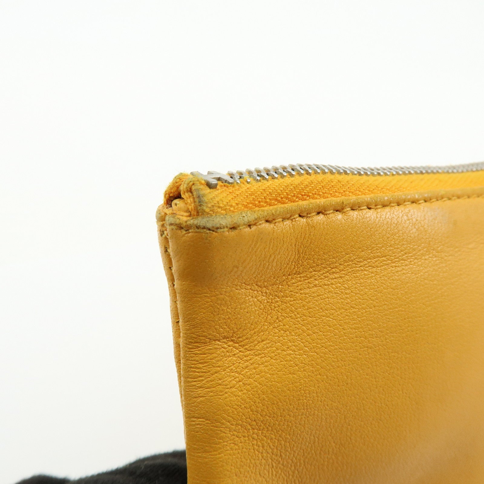 HERMES Leather Cosmetic Pouch Jewelry Pouch ☐P Stamped Yellow