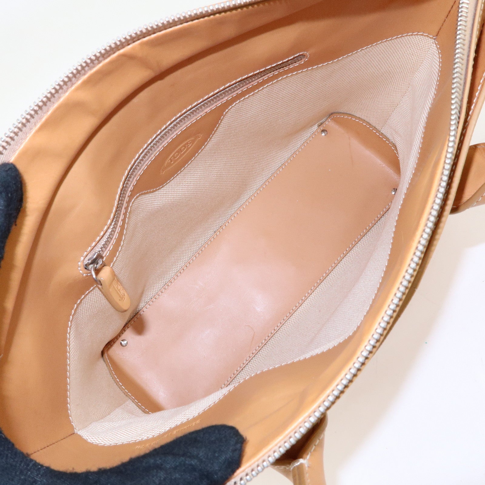 TOD'S Logo Leather 2Way Bag Tote Bag Shoulder Bag Camel