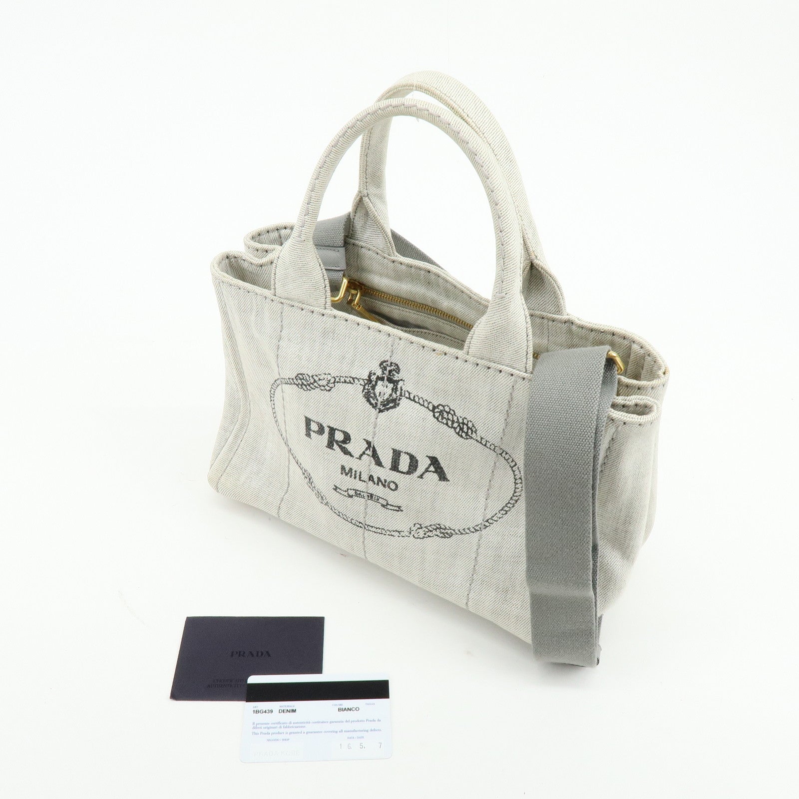 PRADA Canapa Mini Denim 2Way Bag Hand Shoulder Bag Gray 1BG439
