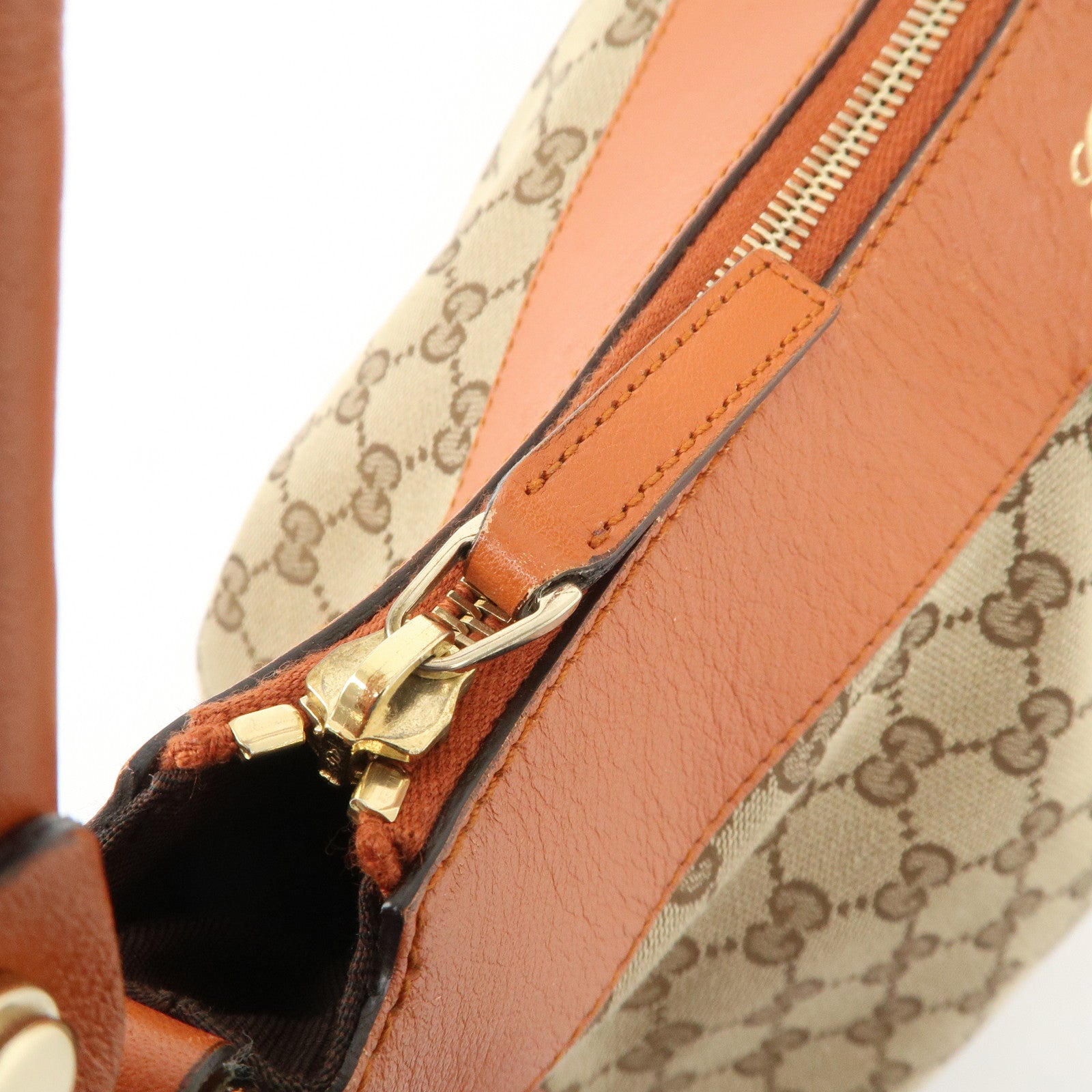 GUCCI Abbey Leather GG Canvas Shoulder Hand Bag Beige Orange 139260 Used