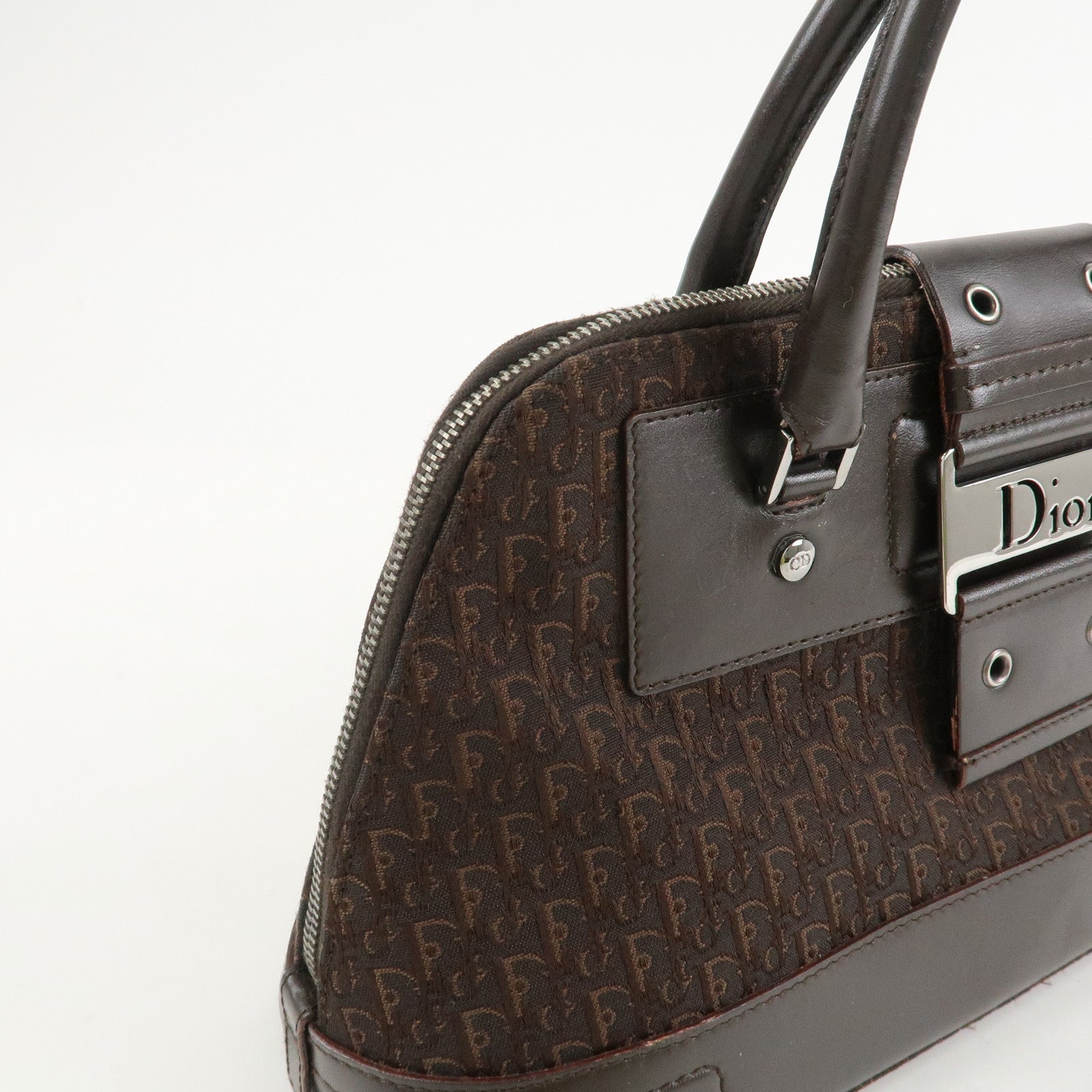 Christian Dior Street Chic Trotter Canvas Leather Hand Bag Brown Used