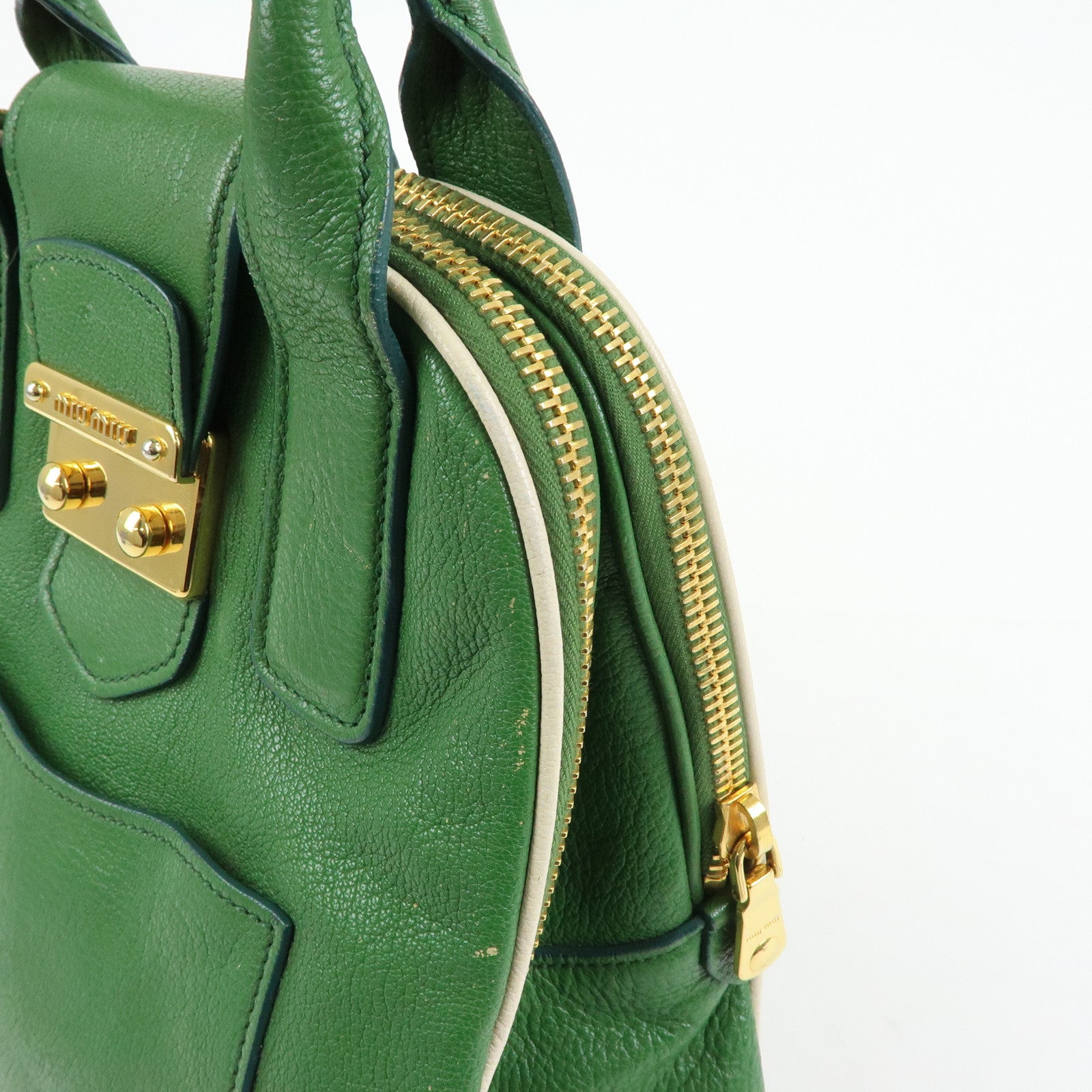 MIU MIU Madras Leather 2Way Bag Hand Bag Shoulder Bag Green