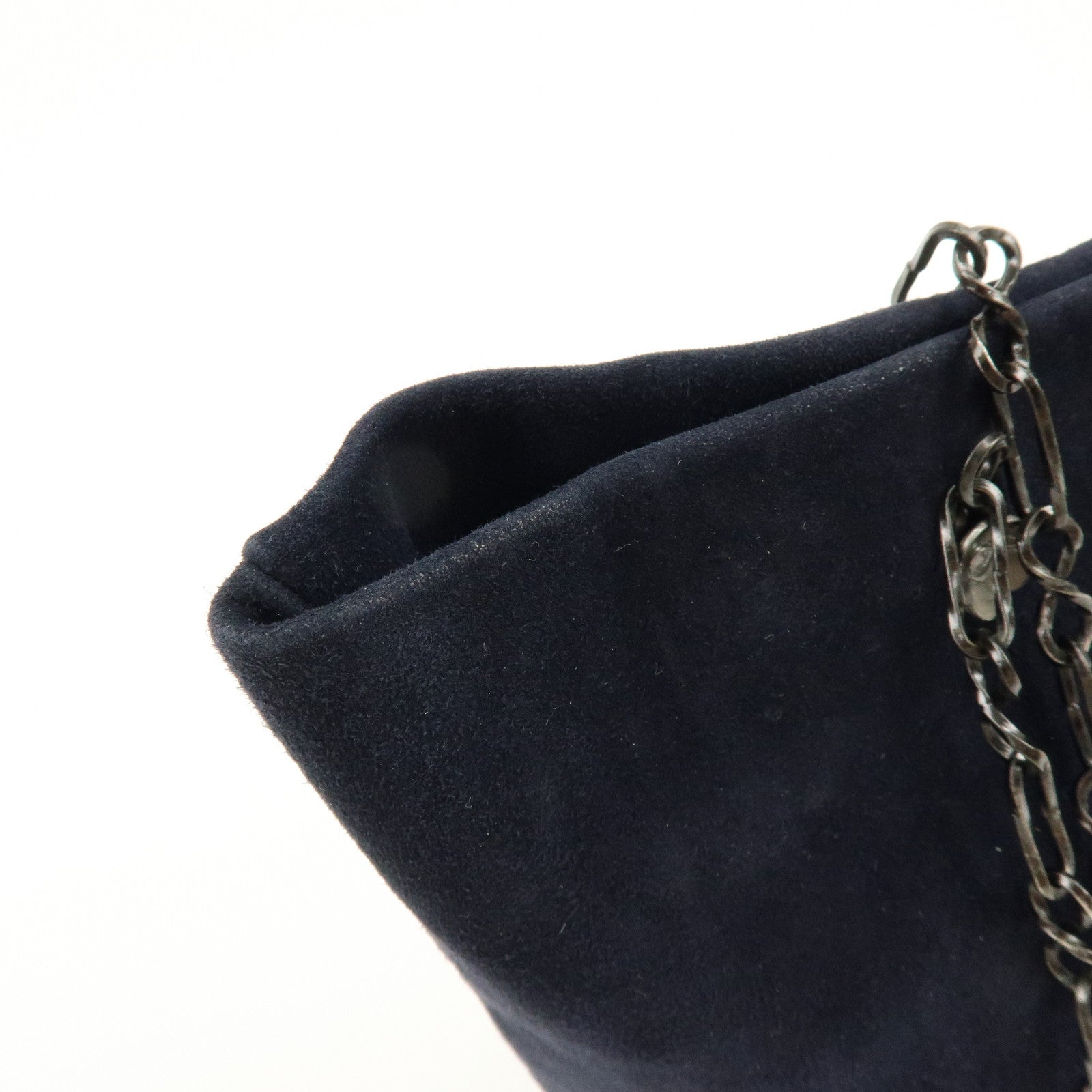 PRADA Logo Suede Chain Shoulder Bag Tote Bag Dark Navy