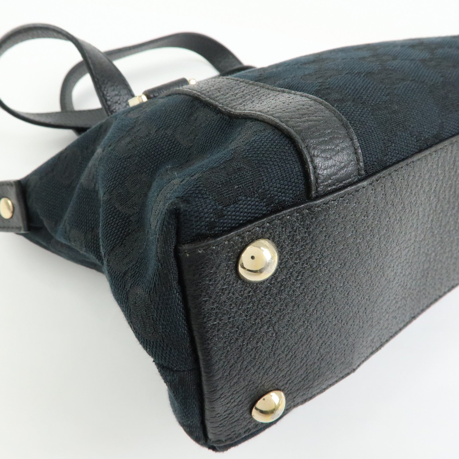 GUCCI Abbey GG Canvas Leather Tote Bag Hand Bag Black 141471