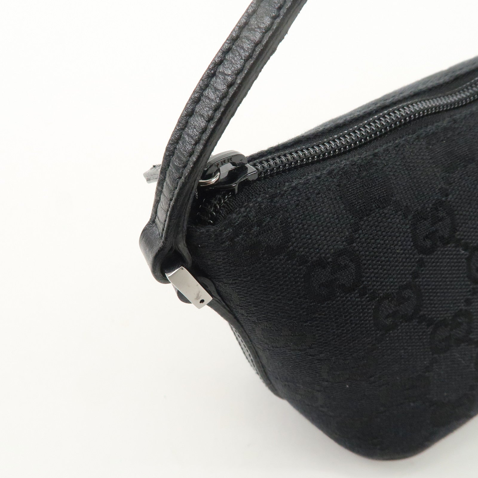 GUCCI Boat Bag GG Canvas Leather Hand Bag Black 07198 Used