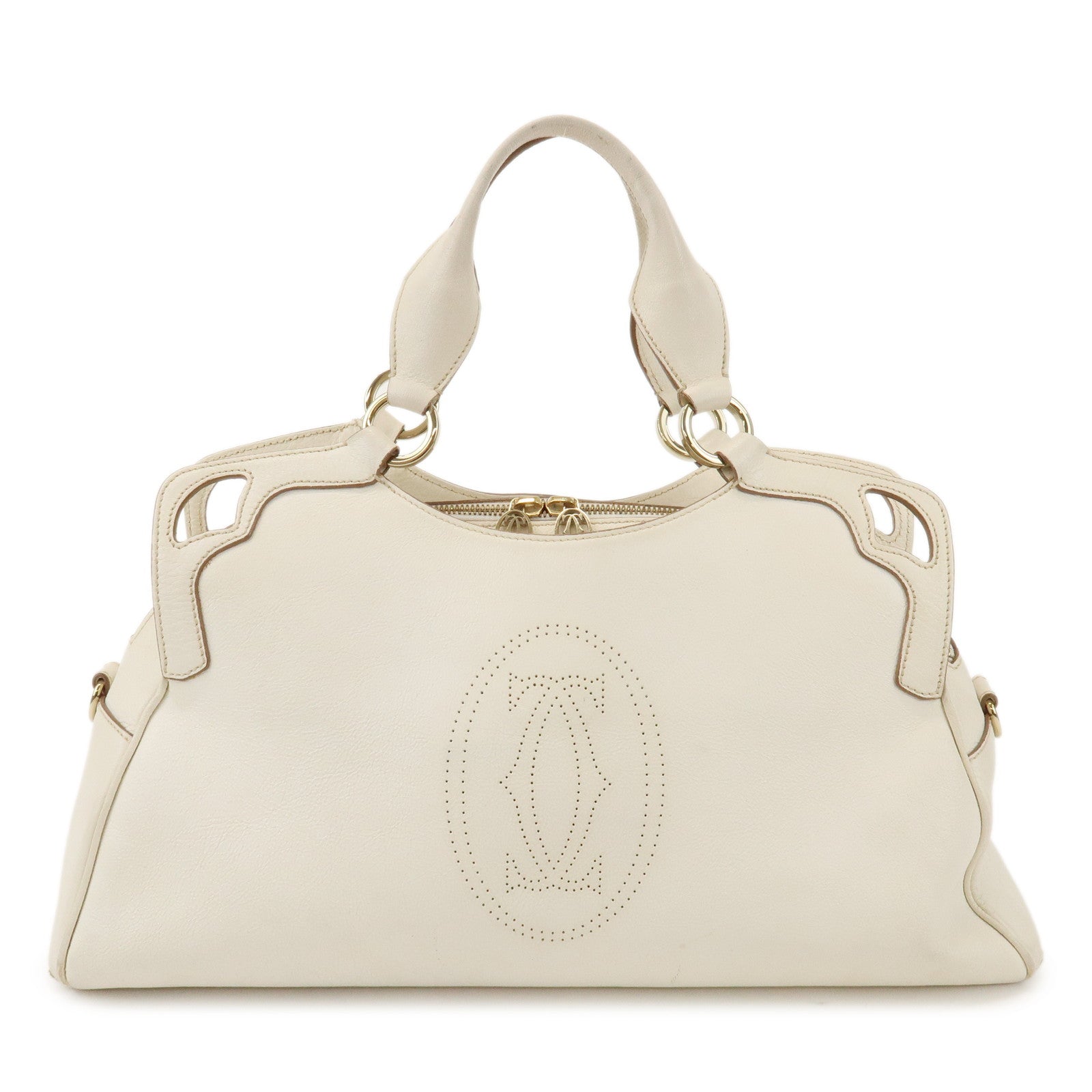 Cartier Must Line Marcello Leather 2Way Hand Bag Tote Bag White