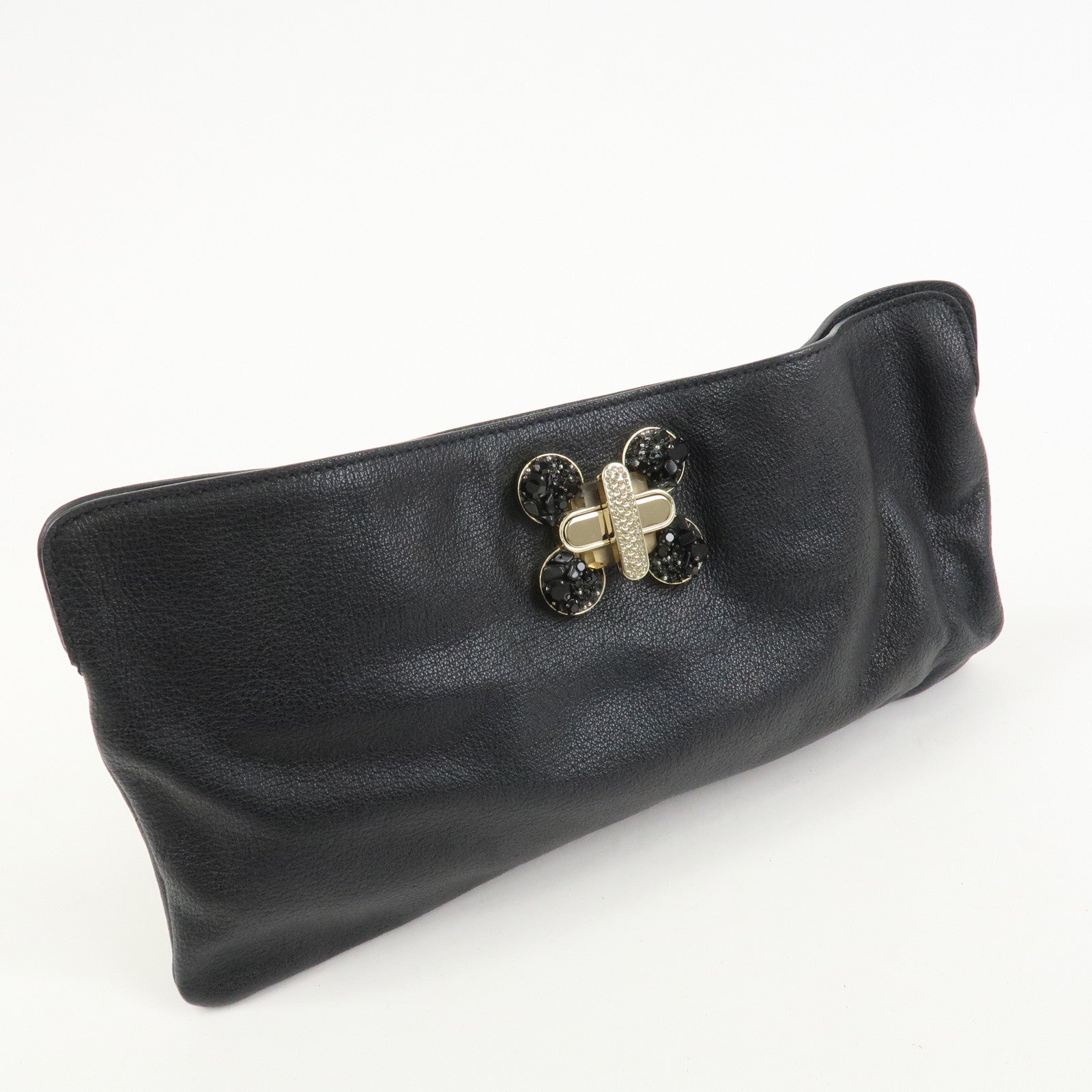 Chloe Leather Rhinestone Clutch Bag Hand Bag Black