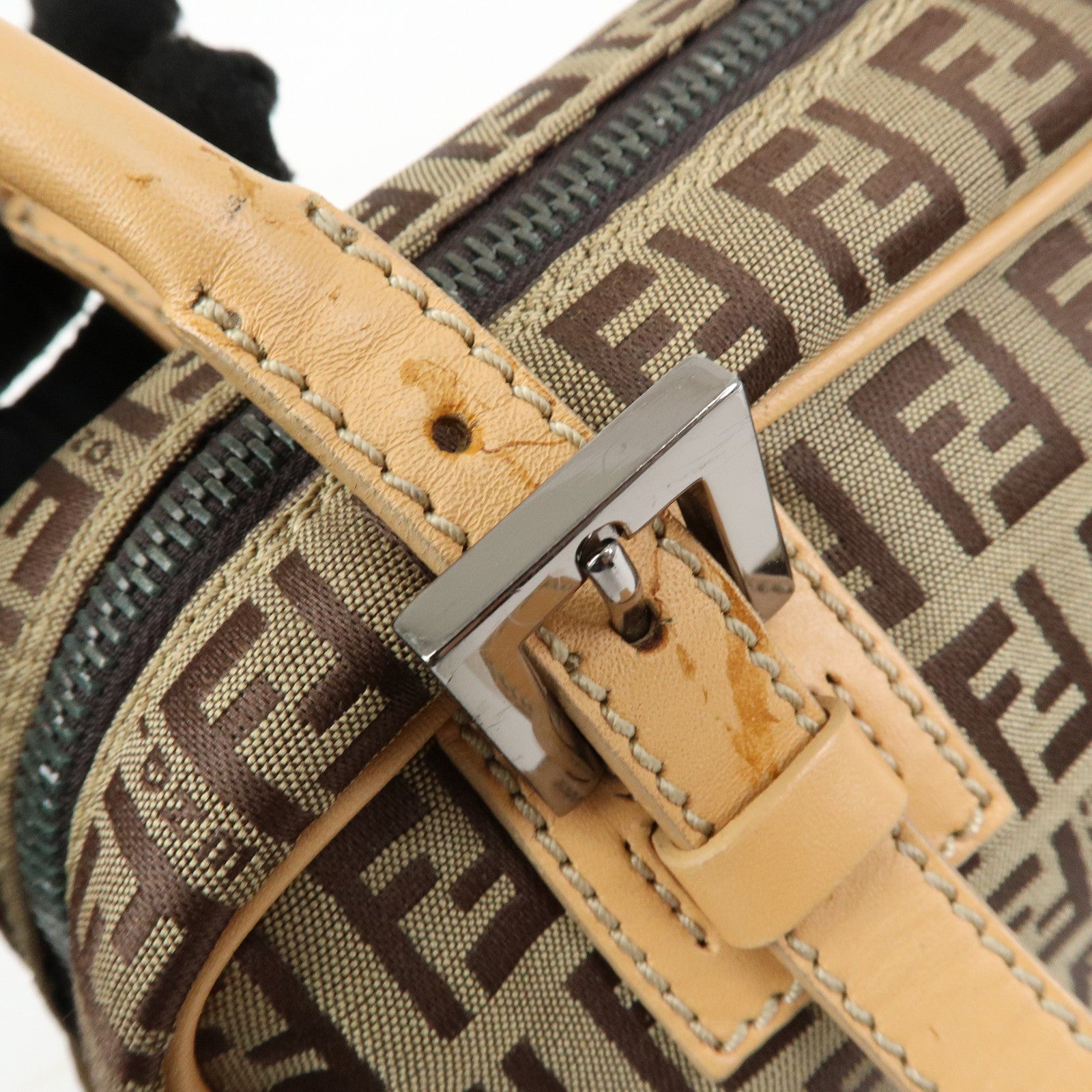 FENDI Zucchino Canvas Leather Small Boston Hand Bag Brown 8BN004