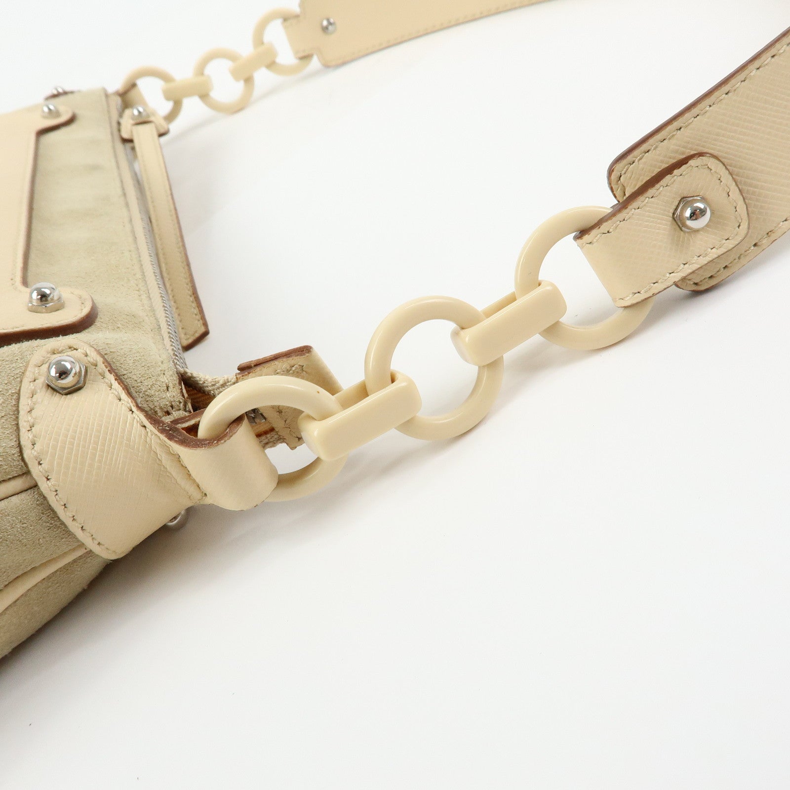 Ferragamo Gancini Suede Leather Shoulder Bag Hand Bag Beige