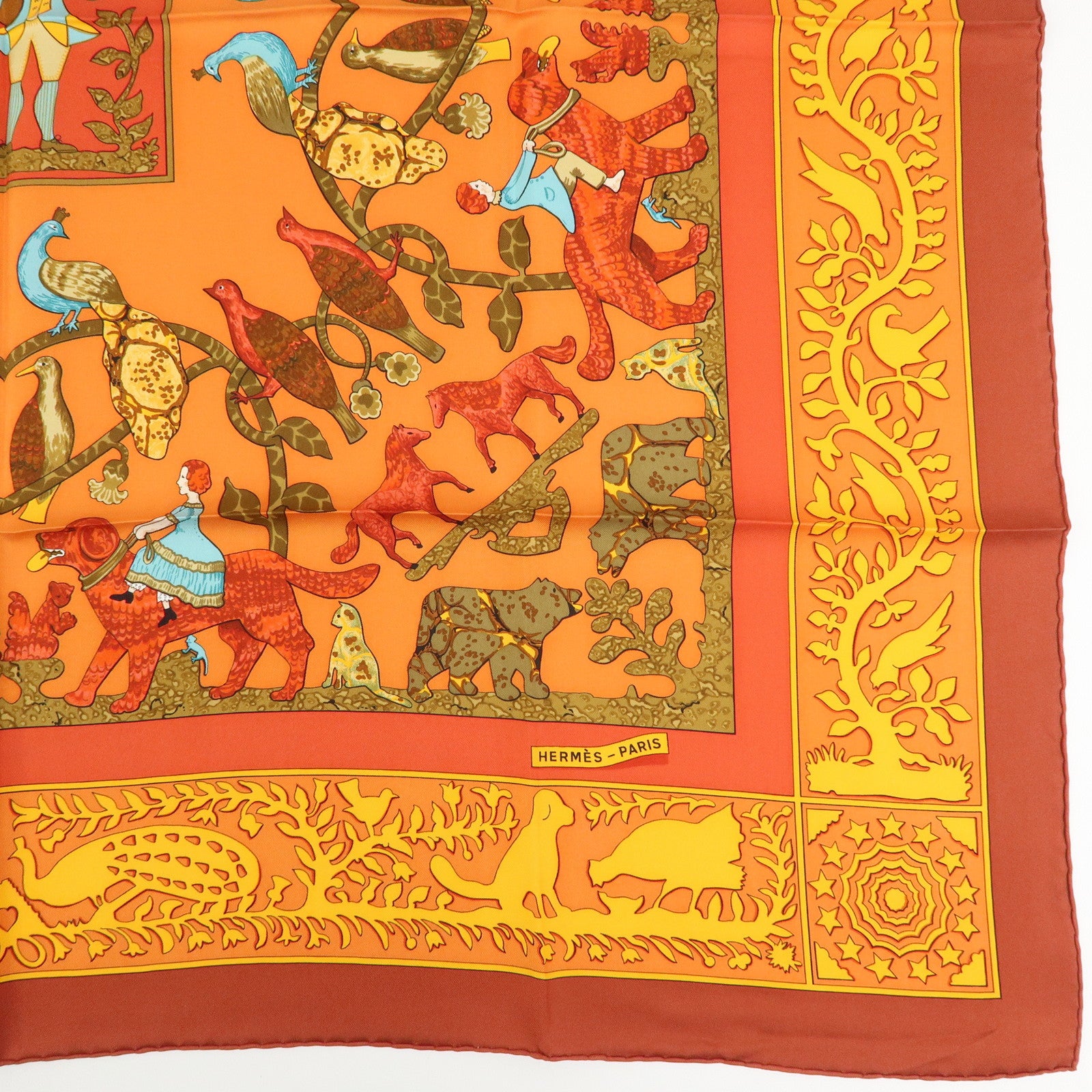 HERMES Carre 90 Silk 100% Scarf EARLY AMERICA Orange Brown