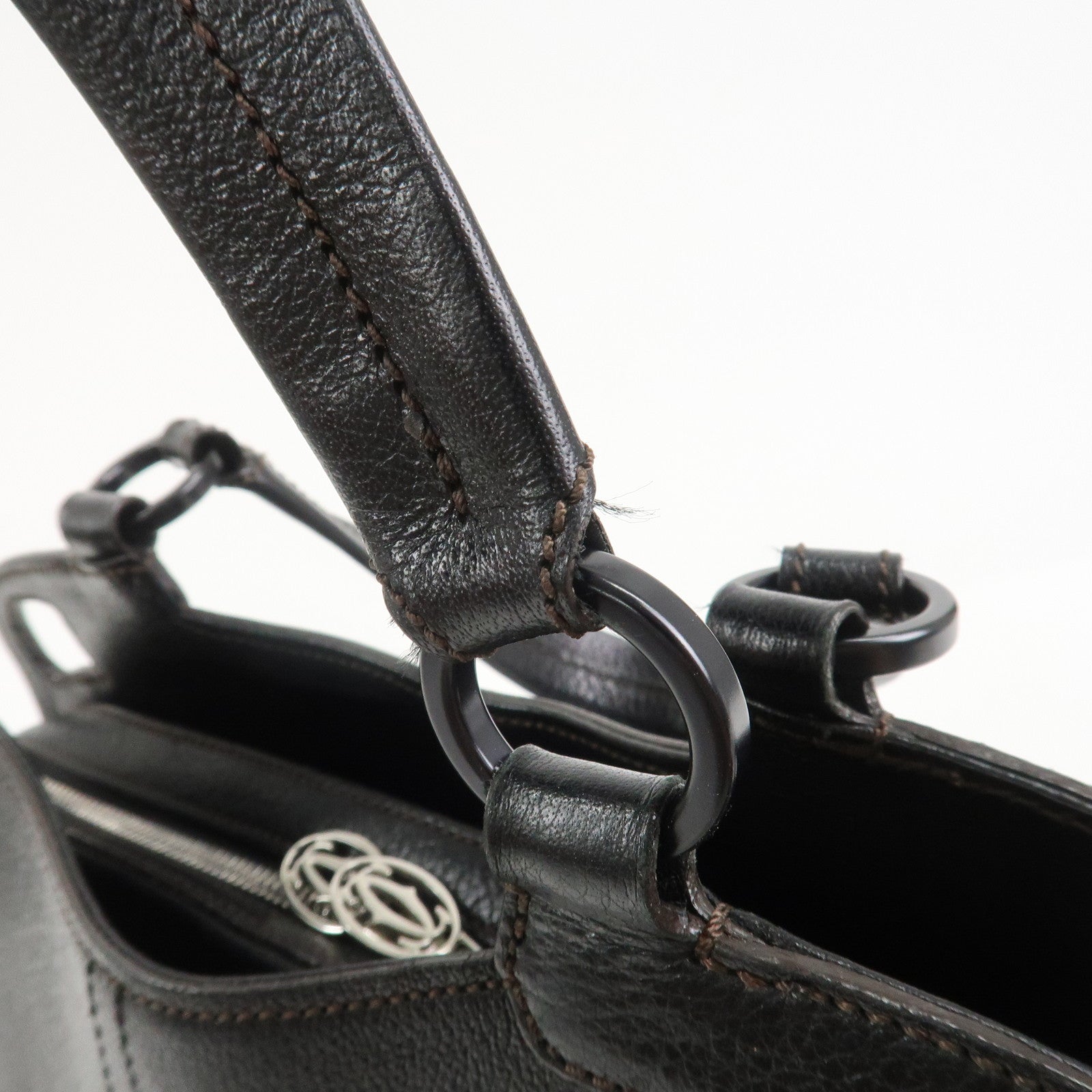 Cartier Marcello Leather Hand Bag Tote Bag Black