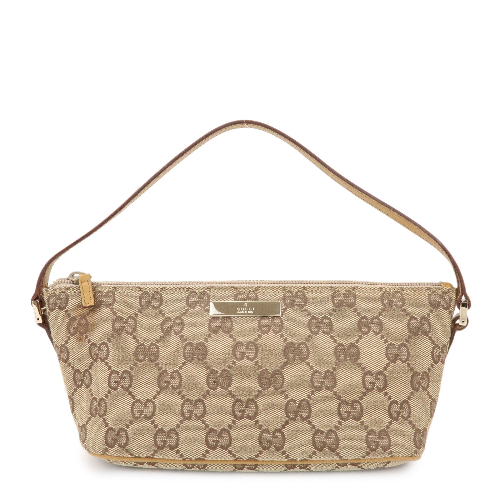 GUCCI Boat Bag GG Canvas Leather Accessory Pouch Hand Bag 039・1103