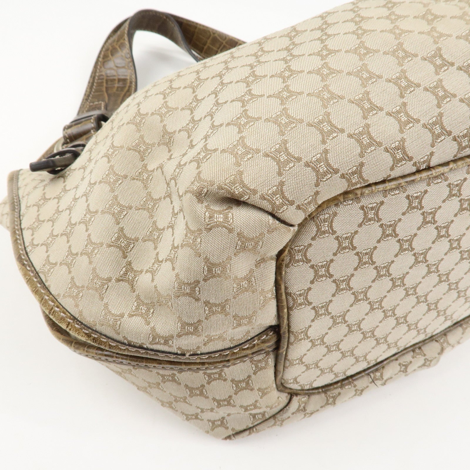 CELINE Macadam Logo Canvas Emboss Leather Shoulder Bag Beige Brown