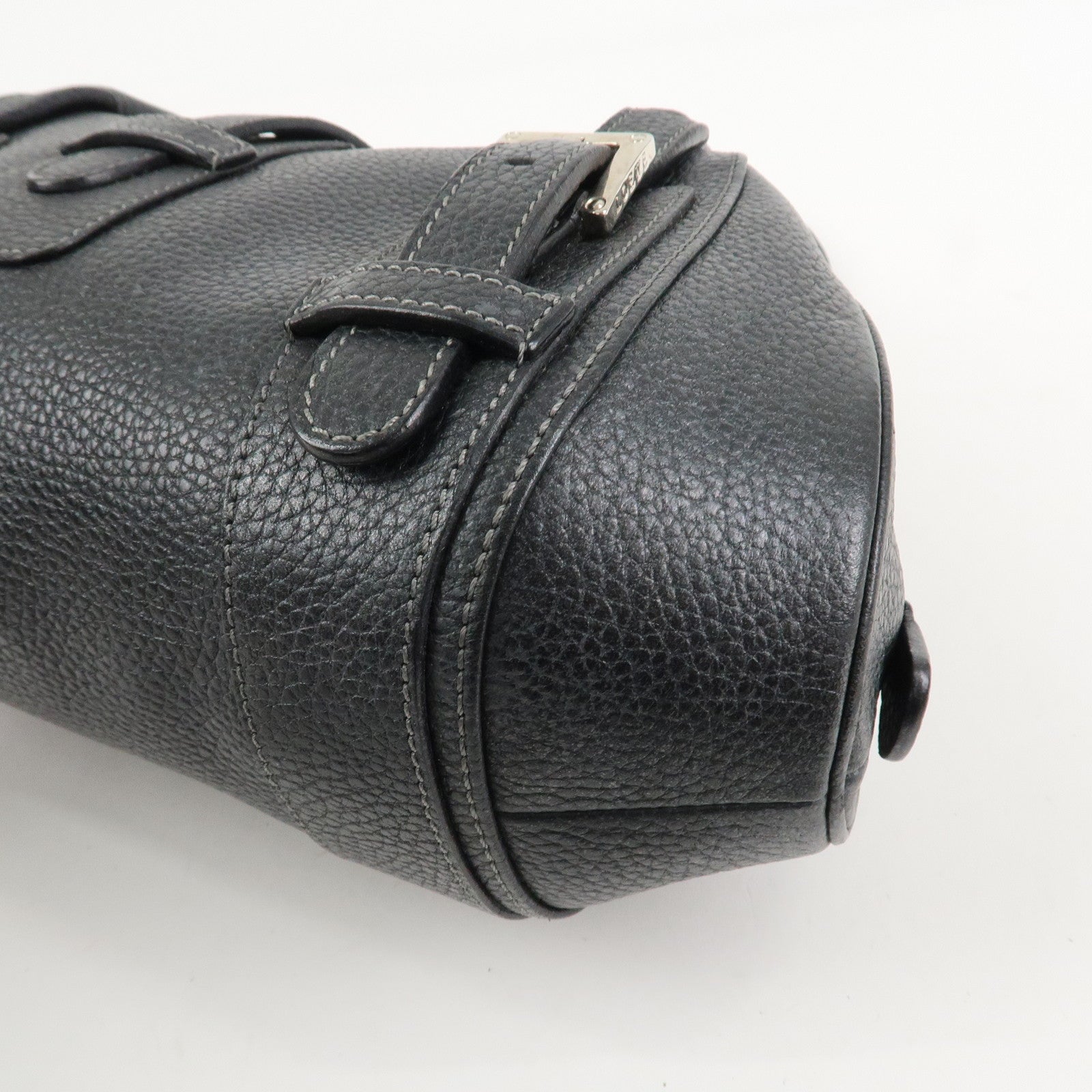 LOEWE Leather Senda Shoulder Bag Hand Bag Black Silver Hardware